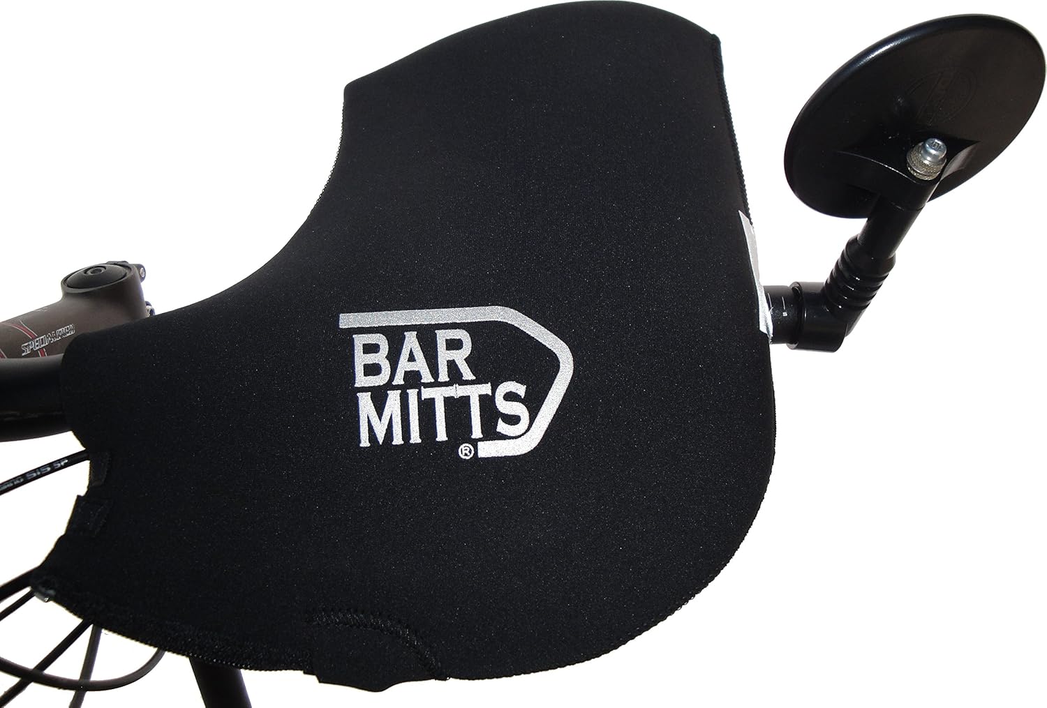 Bar Mitts Attachable Large Black Mountain Bike Pogies fits Flat Handlebars with Bar End Mirror | Waterproof | Easy Installation | Open Access Design | Safety Reflection Logo