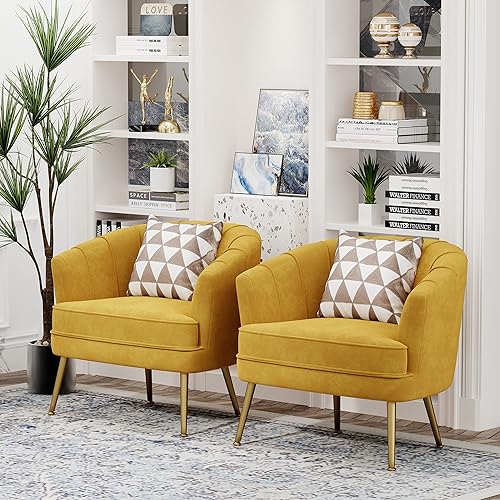 Miniatura 4 de Andeworld Silla de Acento de Terciopelo, Silla Lateral de Sofá Individual Moderna Tapizada, Cómoda Silla de Brazo de Club Tipo Barril para Sala de