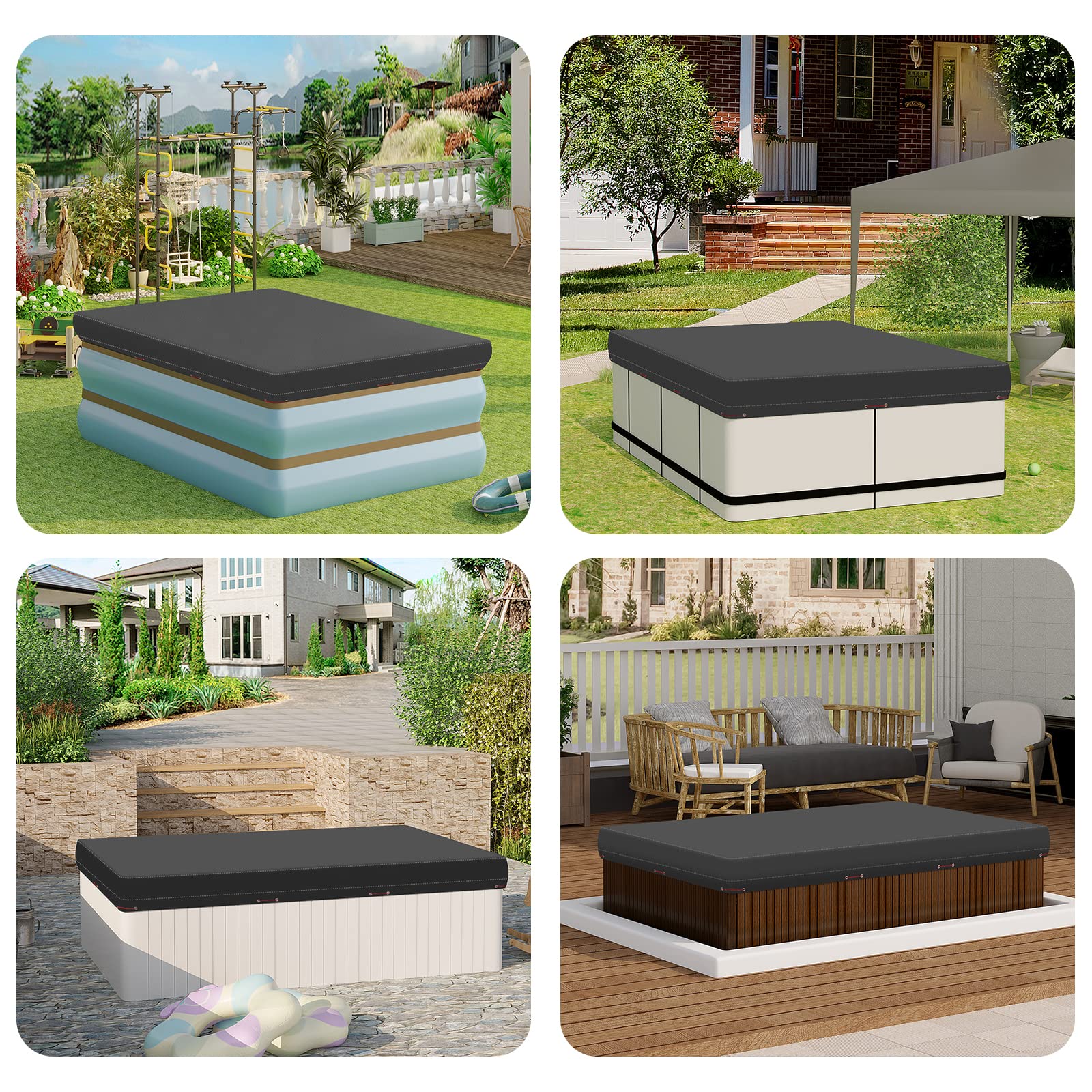 WOLTU Poolabdeckung Rectangular 300x200x20cm wasserdicht, Solarplane Winterabdeckplane aus 200 g/m² PE, Abdeckplane mit Drahtseil und Aluminium-Befestigungselement, dunkelgrau