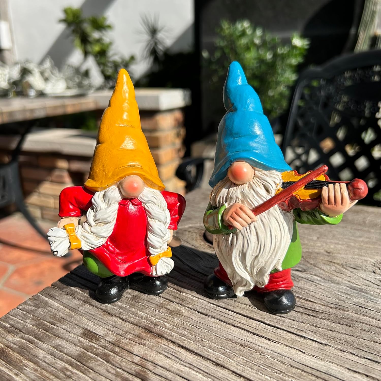 Garden Gnome Duo Decorative Figurines 5.5“ Ornament for Indoor Outdoor Home Garden Decor,Musical Violin Player and Dancing, Colorful Outdoor Statues, Set of 2 - Image 5