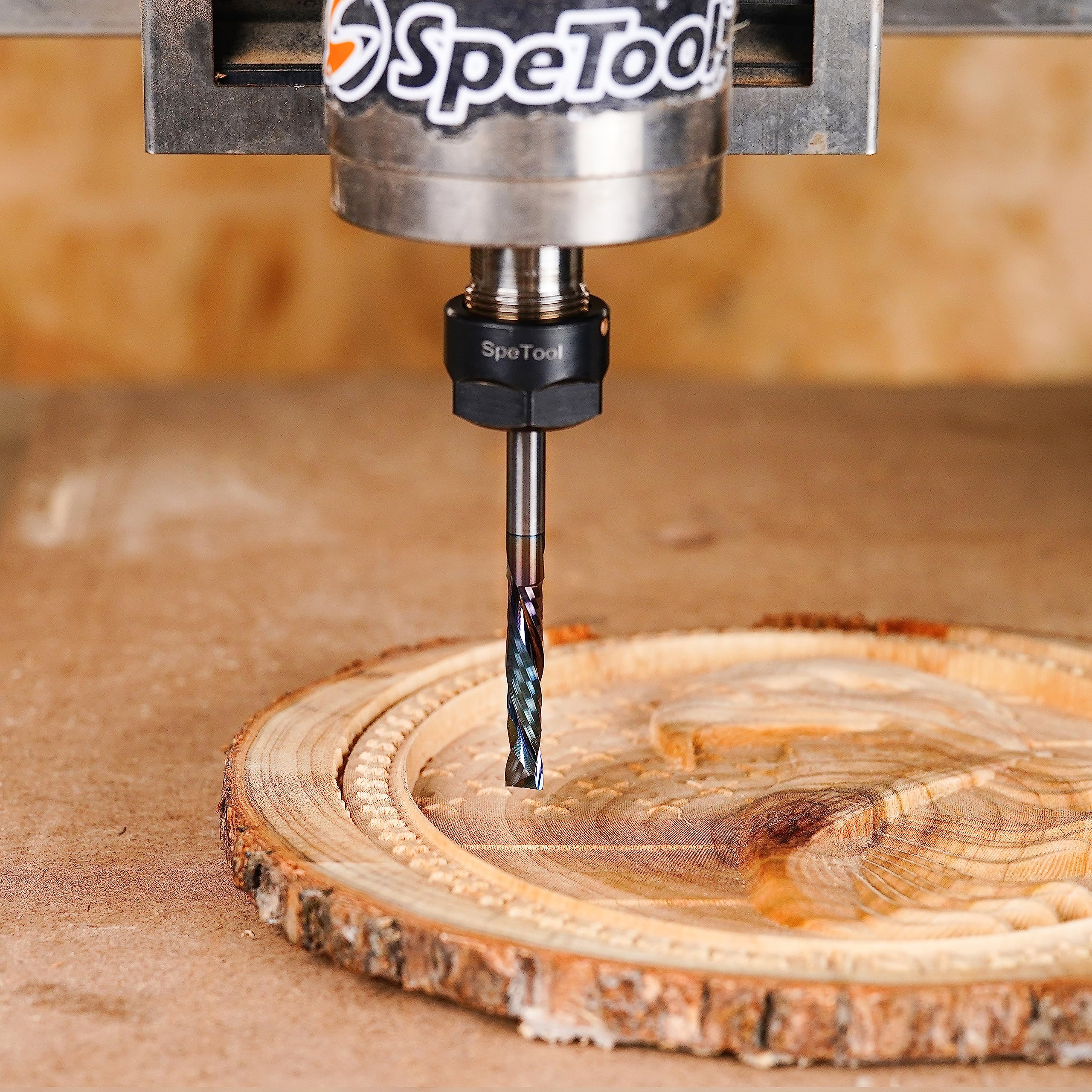 SpeTool 2 fresas en espiral de 8 mm, longitud de corte de compresión extralargas con revestimiento TAC, fresadora CNC, fresa de extremo VHM, fresa para fresadora en espiral, fresa de madera