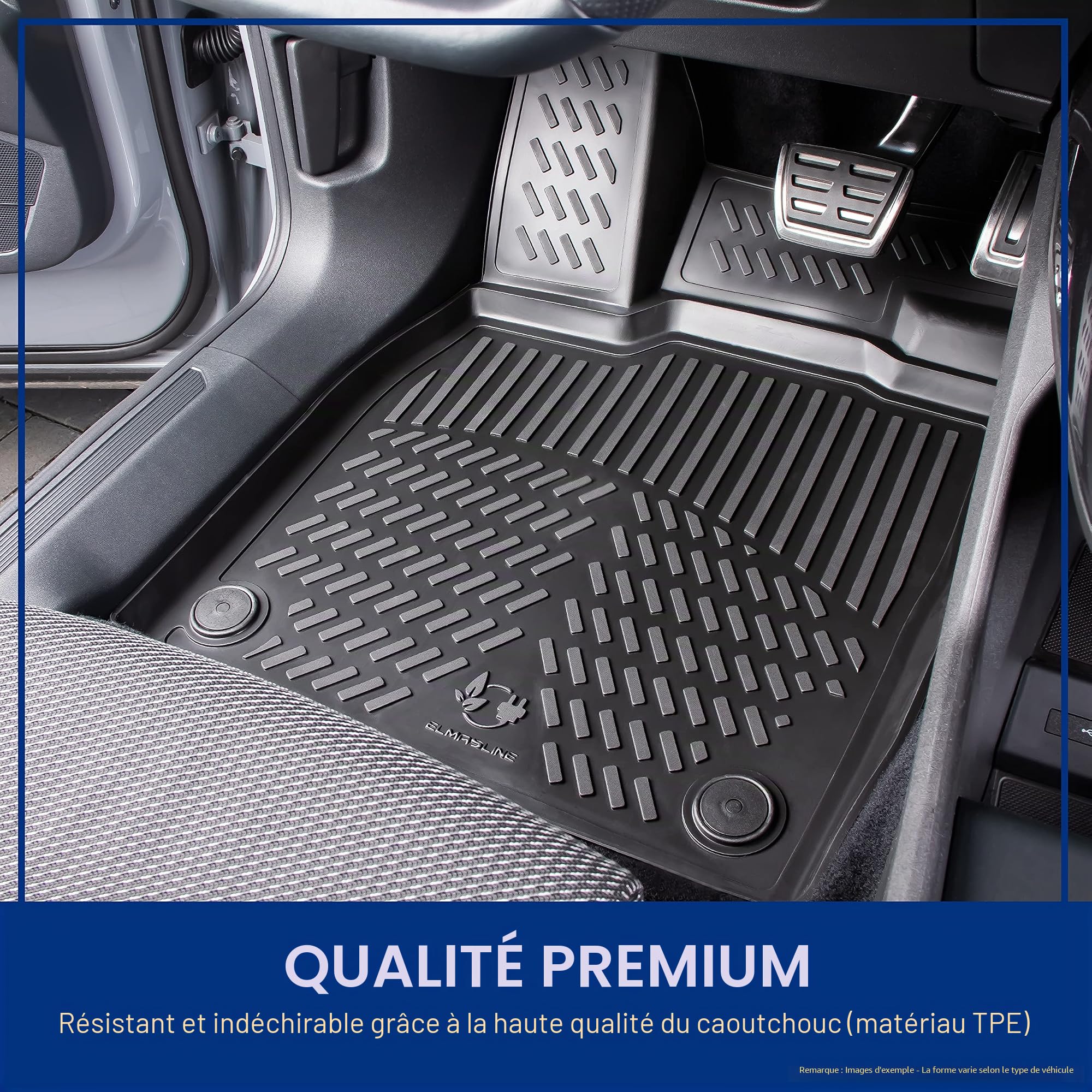 Elmasline Lot de Tapis de Sol en Caoutchouc 3D pour Peugeot 208 II (2019-2025) (Électrique) (e-208) | Tapis de Voiture en Caoutchouc avec Bords Extra Hauts