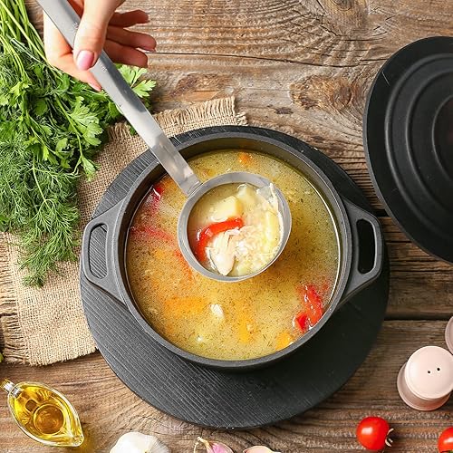 Vista 14 de Cunhill 5 cucharones de sopa de acero inoxidable con mango largo para servir, cocinar, revolver, porcionar, accesorios de cocina y restaurante