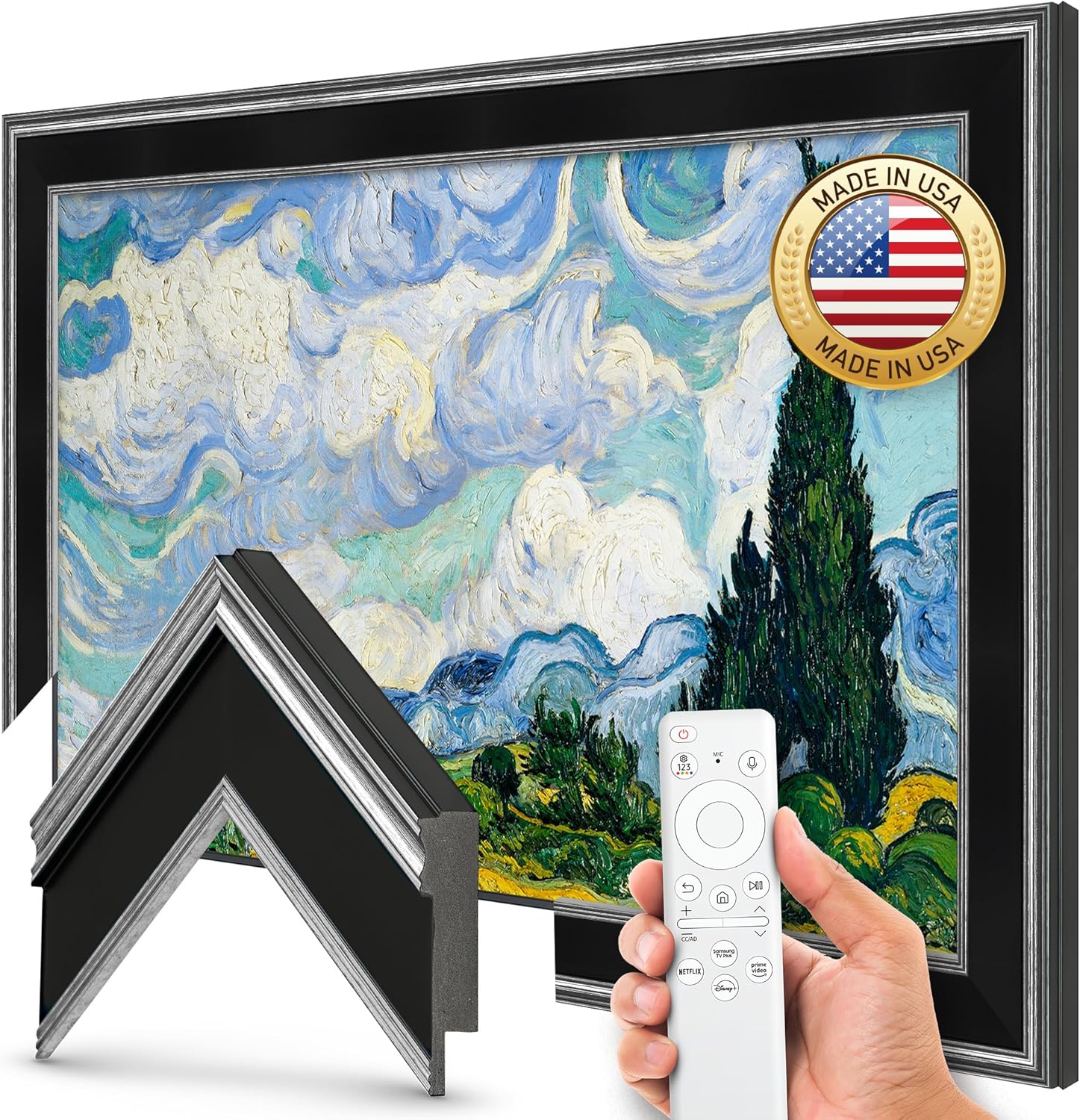 Antique Silver & Black 43" Premiere Deco TV Frame - Compatible ONLY with Samsung The Frame TVs (Fits 2021-2026, LS03A, LS03B, LS03C, LS03D, LS03FA)