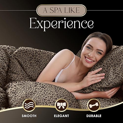 Miniatura 4 de Martex Elegance - Juego de sábanas de satén de 4 piezas - Tamaño completo, estampado de leopardo, calidad de hotel de lujo, sedoso suave y liso,