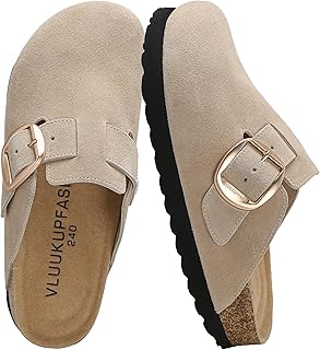 Genuine Suede Platform Clogs for Women with Arch Support- Soft Leather M...