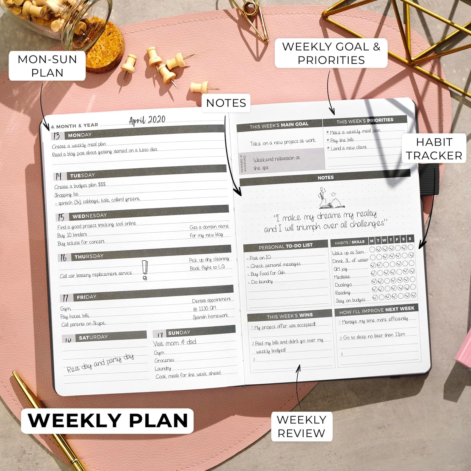 Clever Fox Planner – Undated Weekly & Monthly Planner for Productivity, Time Management & Goals – Organizer Journal – A5 (Black)