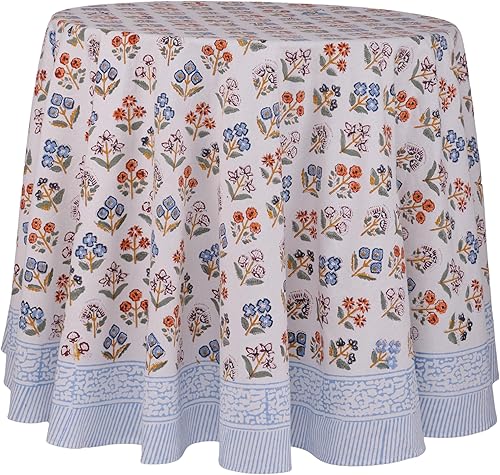 ATOSII Flora Bloom - Mantel redondo de otoño 100% algodón, estampado floral a mano, para cocina, comedor, lino, Acción de Gracias, Navidad, bodas,