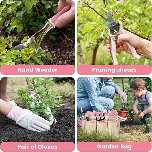 Miniatura 4 de Herramientas de jardín, 8 piezas de herramientas de jardinería con bolsa, juego de herramientas de jardín de acero inoxidable resistente,