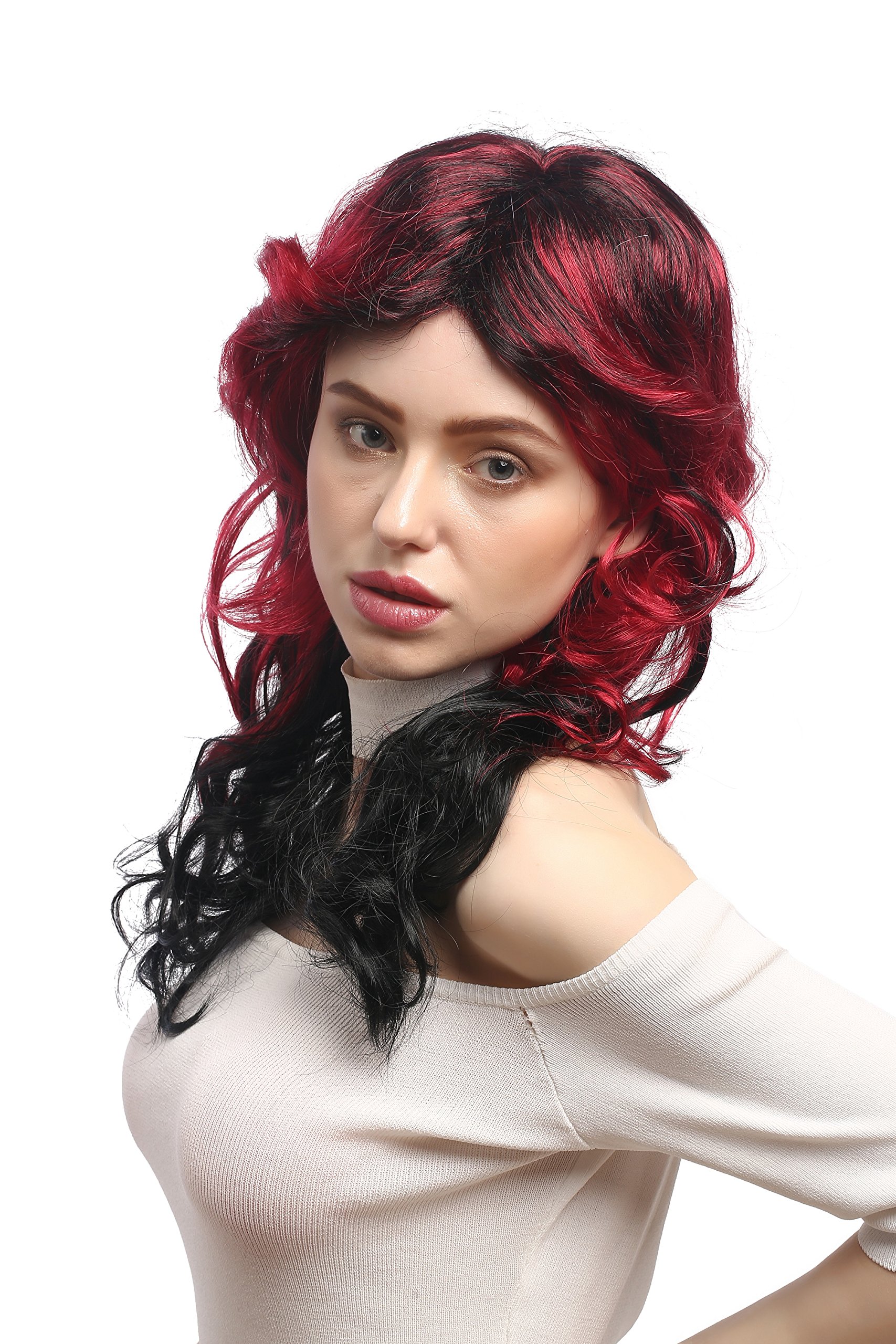 WIG ME UP Partyperücke – Schwarz-rot Gesträhnt, Ombré, Toupiert Für Karneval & Halloween