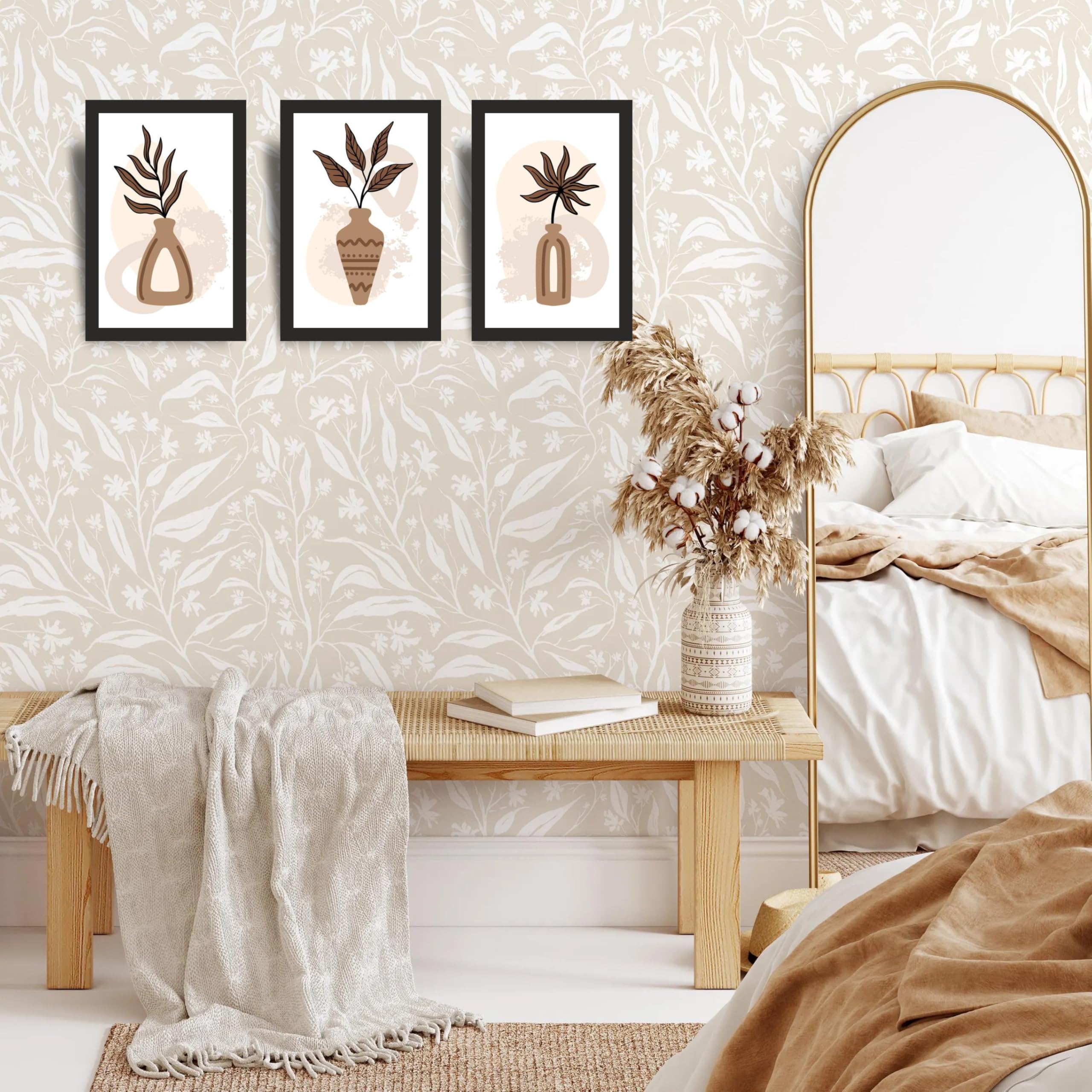 Minimal Botanical Vase Wall Art Set of 3 Frames