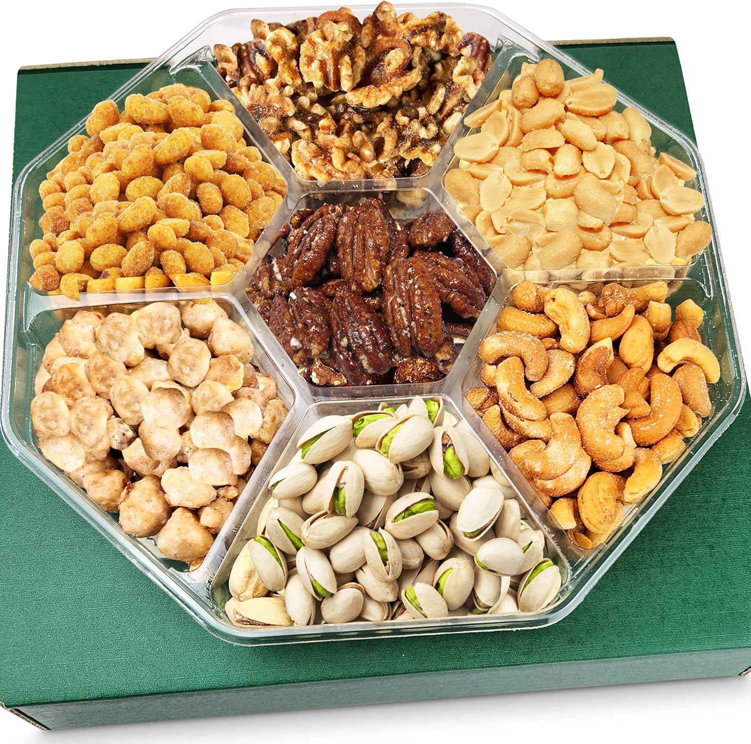 Assorted Nuts – Gourmet Nuts Gift Basket – 7 Sectional Platter With a Variety of Freshly Roasted Nuts – Beautifully Packaged Gift for Birthday, Sympathy, Halloween, Thanksgiving, Christmas, Hanukkah