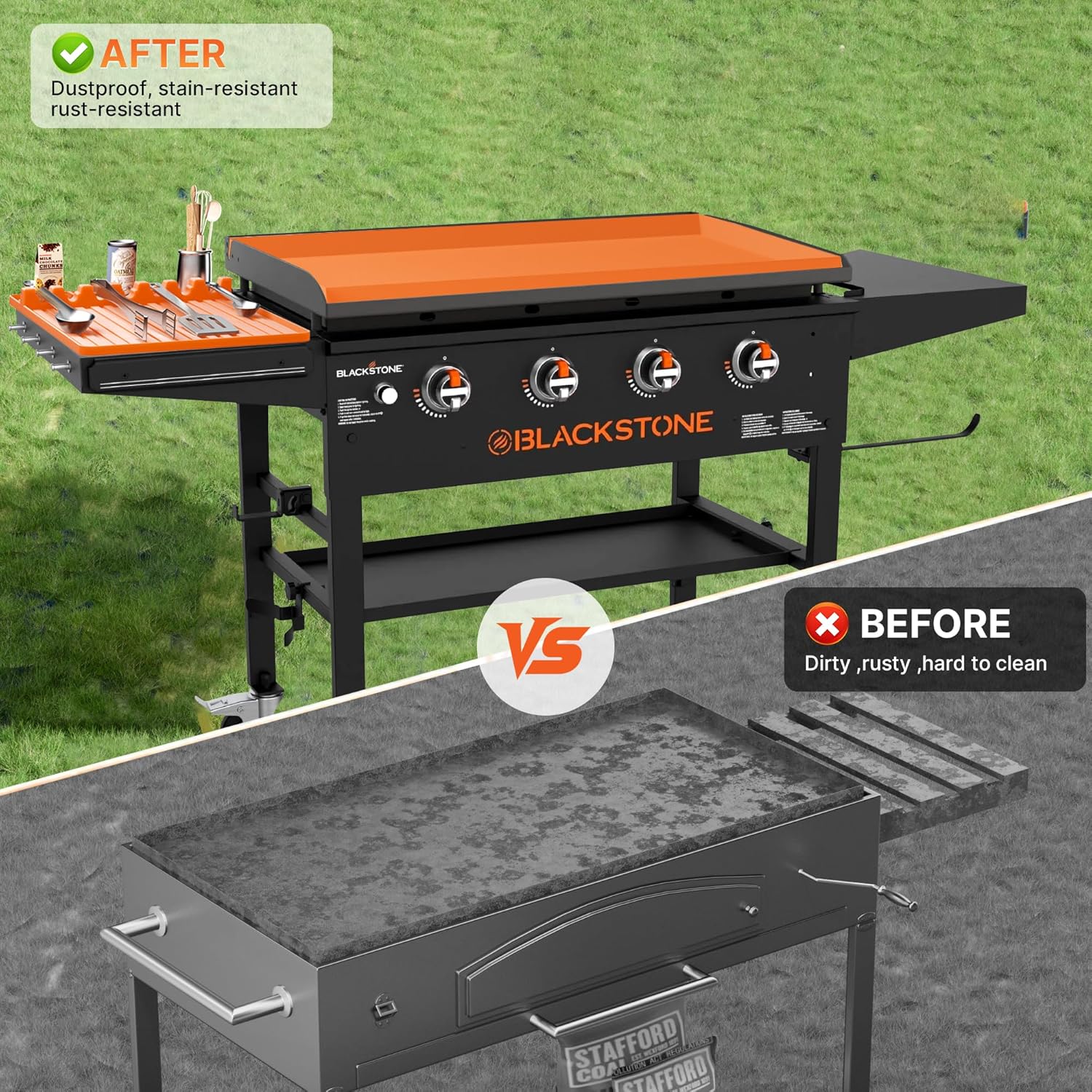 36" Silicone Griddle Cover for Blackstone and 16" Griddle Tools Mat for Blackstone,Food Grade Silicone Mat |Thick & Heavy-Duty Full Wrap-Around Protection | Anti-Dirt & Rust (36 inches + 16 inches)