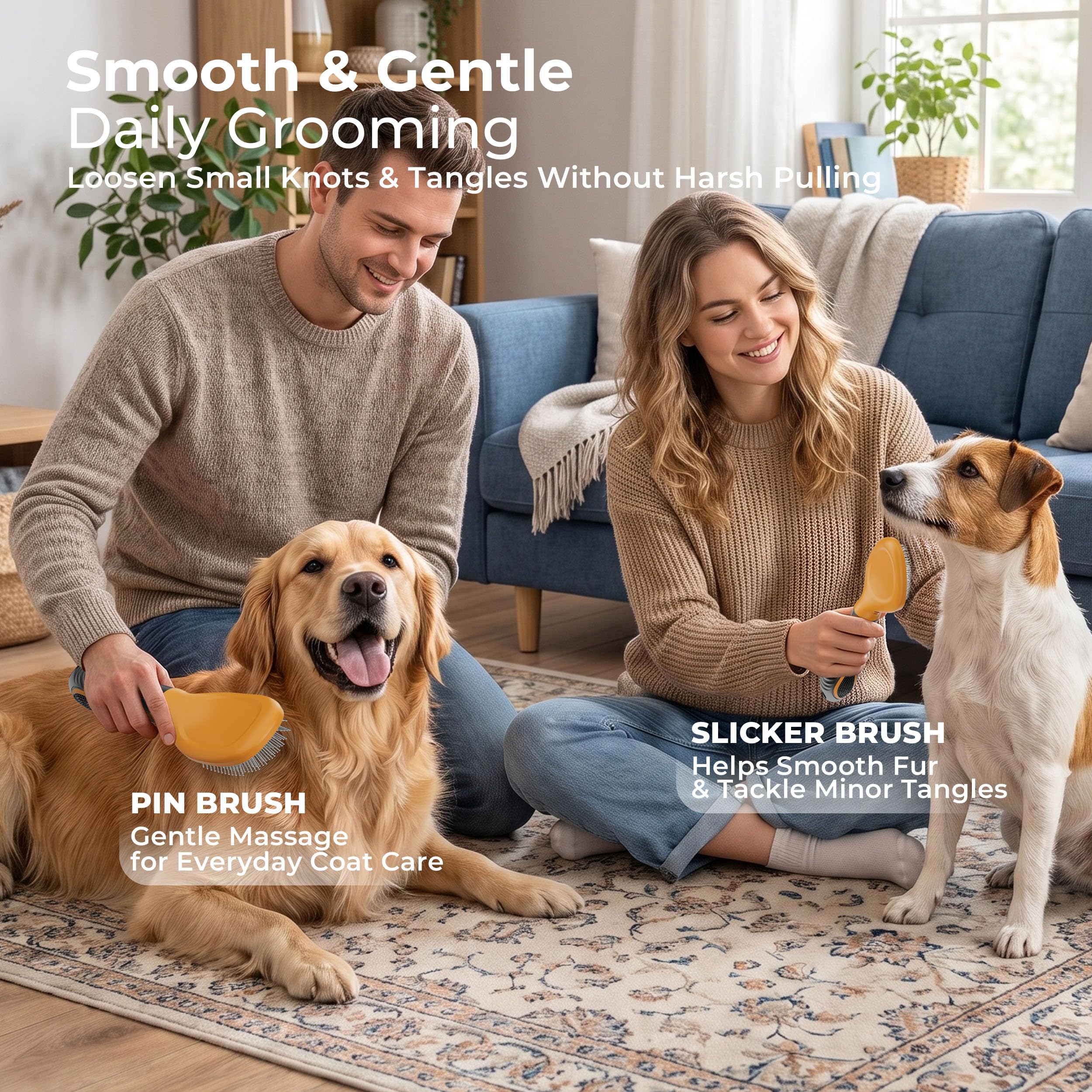 6-in-1 Hundepflegebürsten-Set, professionelle Enthaarungsbürste mit Zupfbürste, Borstenbürste, Haarentferner, Unterwollrechen für Hunde, Katzen und alle Fellarten, tägliche Fellpflege