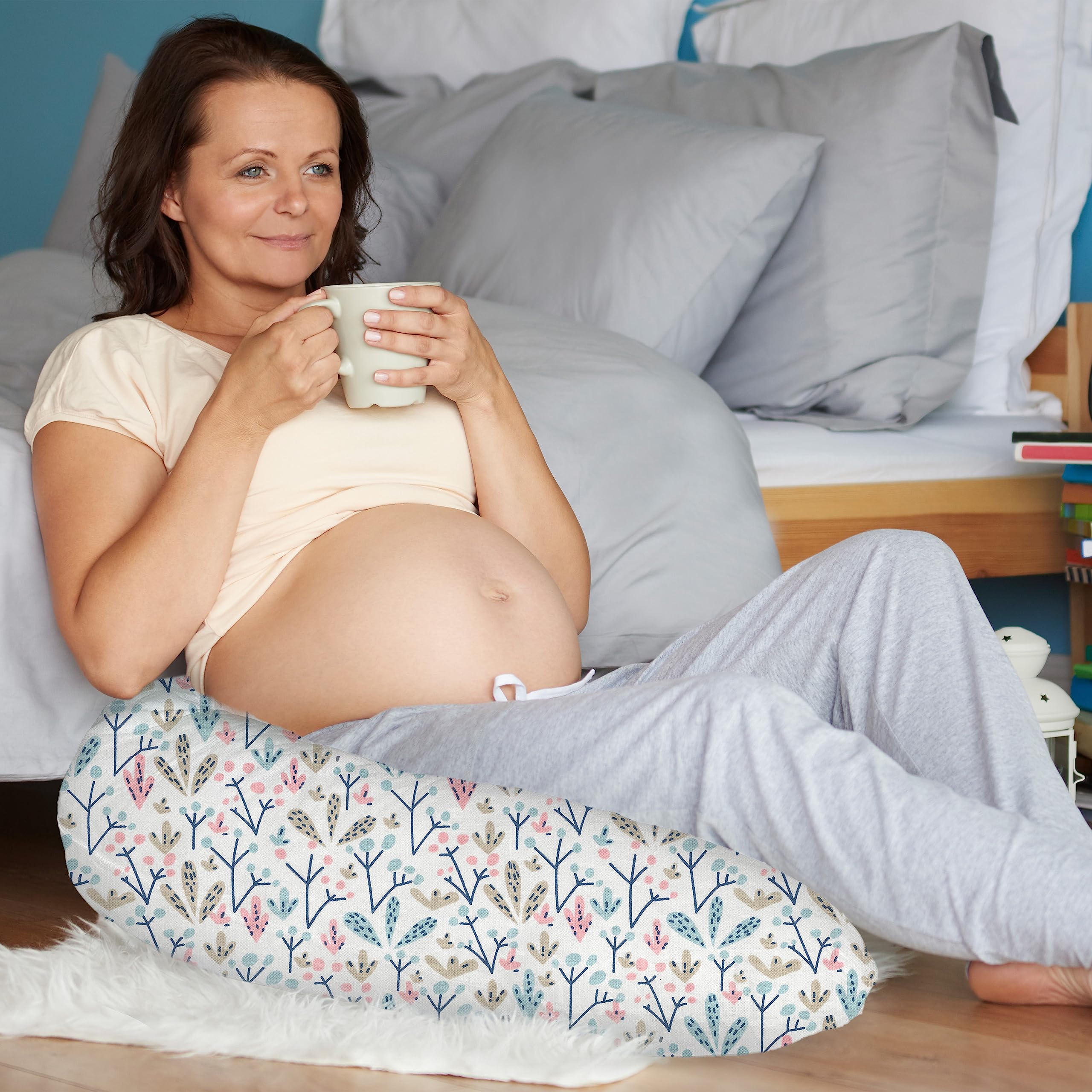 Coussin d'allaitement, de positionnement latéral, idéal pour la grossesse et les petits bébés, en coton, avec rembourrage et housse, 170 cm, au motif de boule de neige