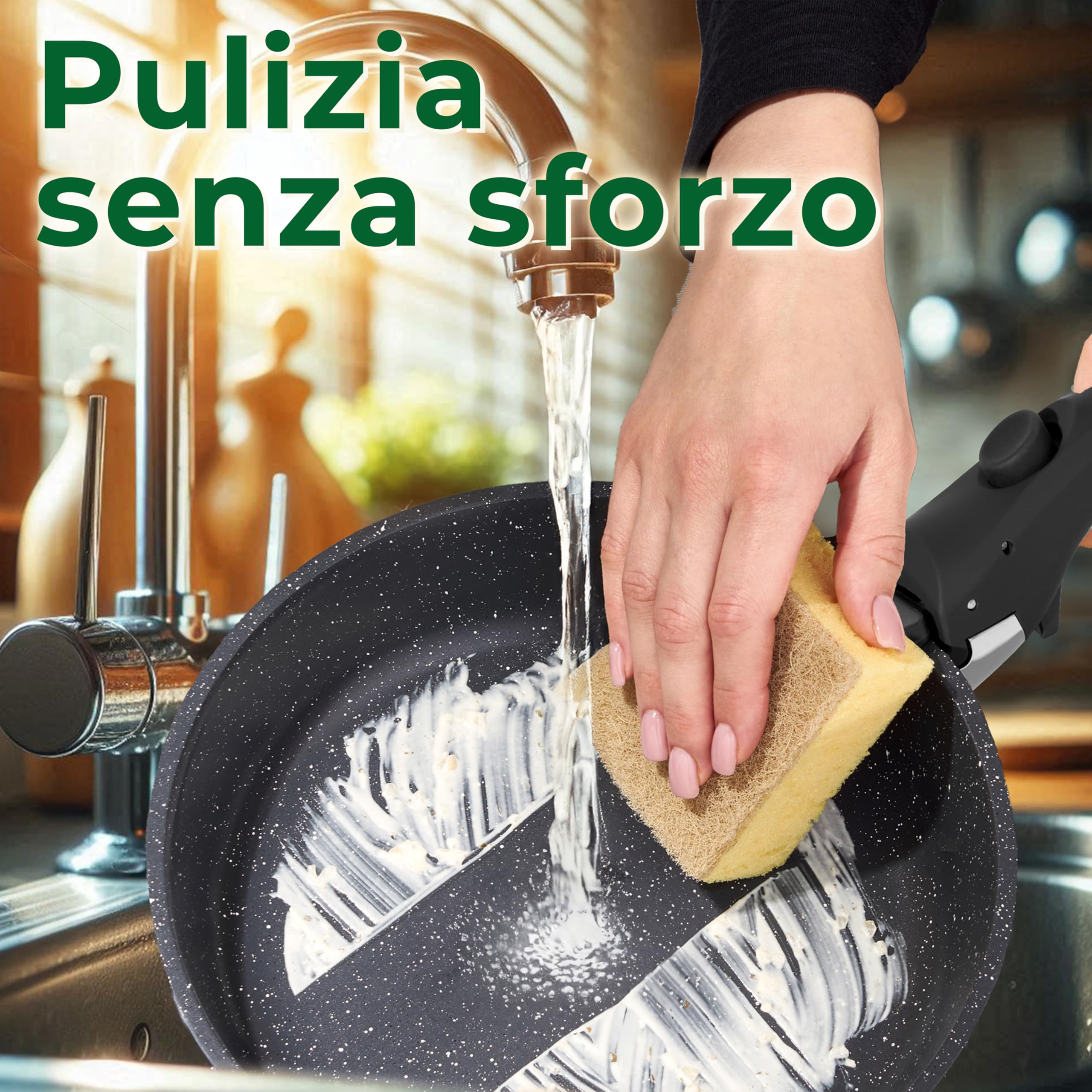 Just Perfecto Essential Batteria di Pentole 11 Pezzi, Manici Amovibili Padella con Casseruola Fonda, Padella, Tegame, Wok, Coperchi, Antiaderenti per Induzione,Lavastoviglie (Black)