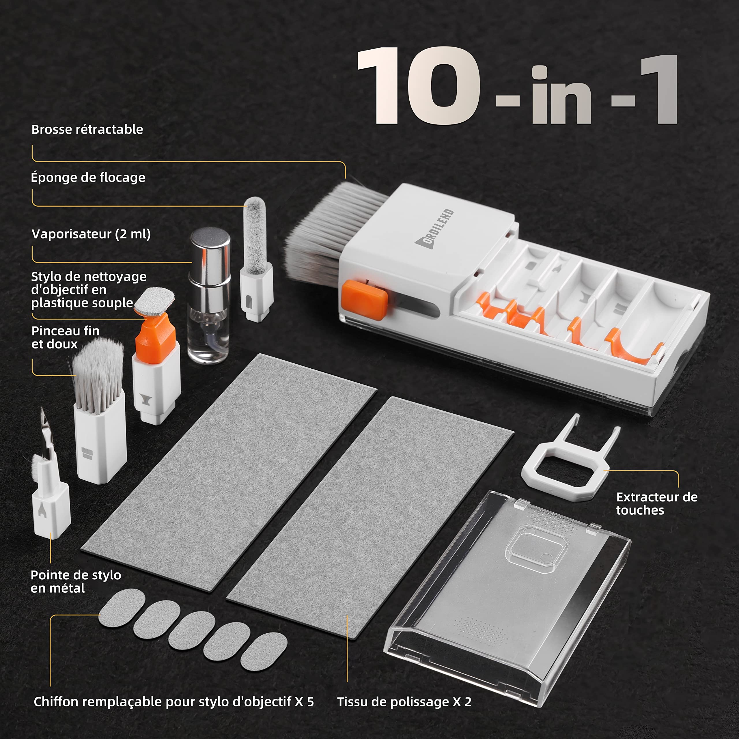 Ordilend Kit de Nettoyage pour iPhone Airpods Claviers Ordinateurs et Tablettes,Nettoyeur d'écran Multifonctionnel pour Ecouteurs,Téléphones,Appareils Photo,Tout-en-Un avec Brevet-Blanc