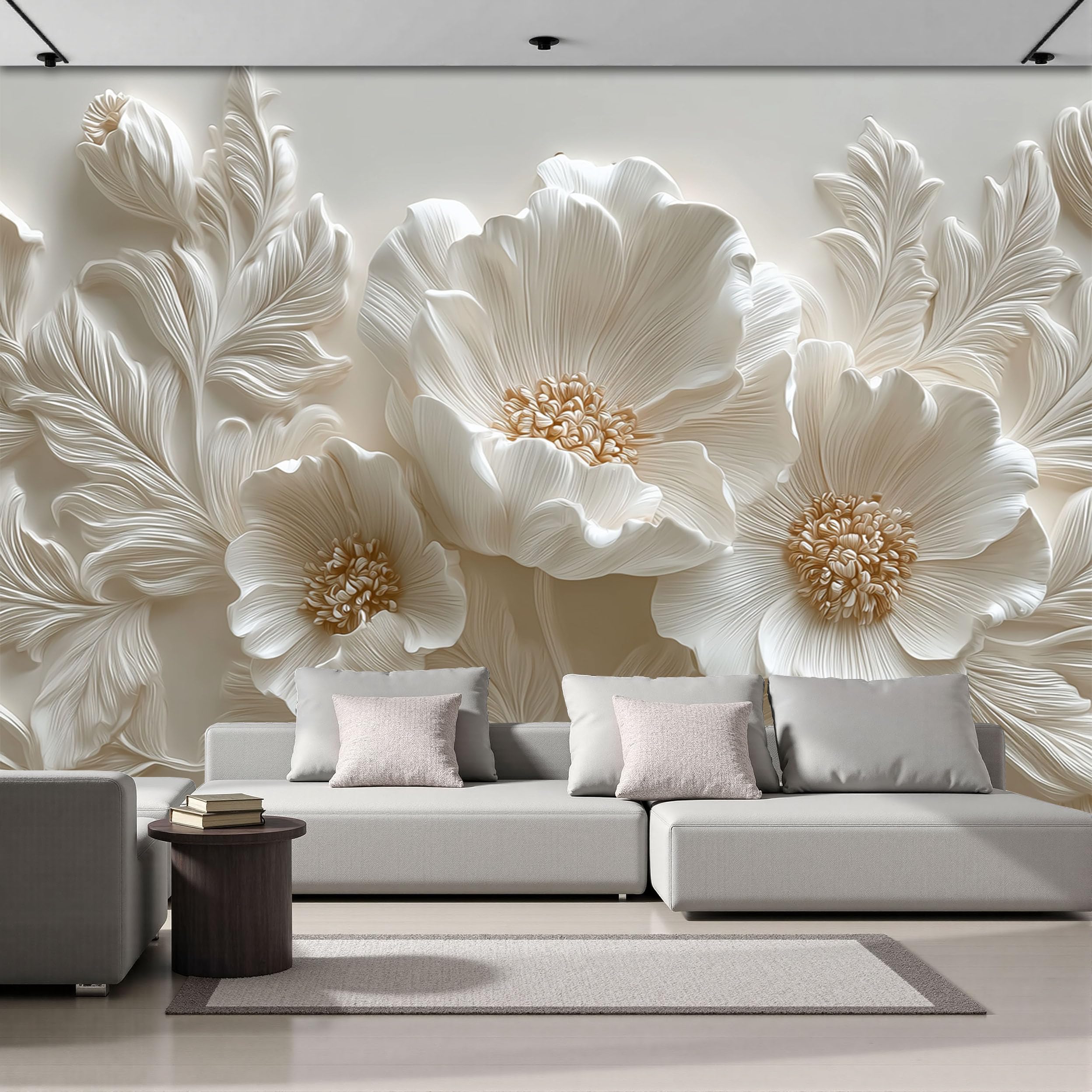 Papier Peint Soie haut de gamme effet de soie blanc cassé de grand format