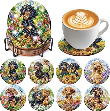 Dachshund Diamond Art Coasters - Cute Dog Diamond Painting Coasters Kit for Adult, 3D Rhinestone Gem Art Small DIY Crafts Kit for Women
