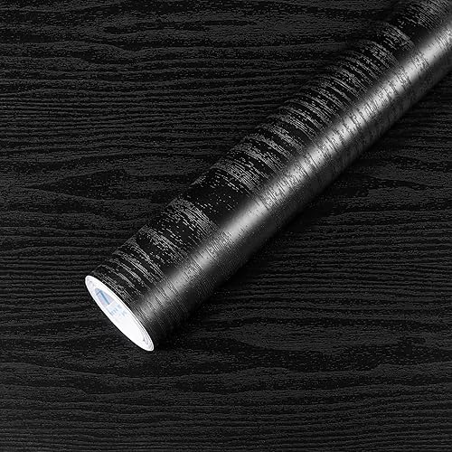 COSNIGHT Black Peel and Stick Wallpaper, Wood Grain Contact Paper