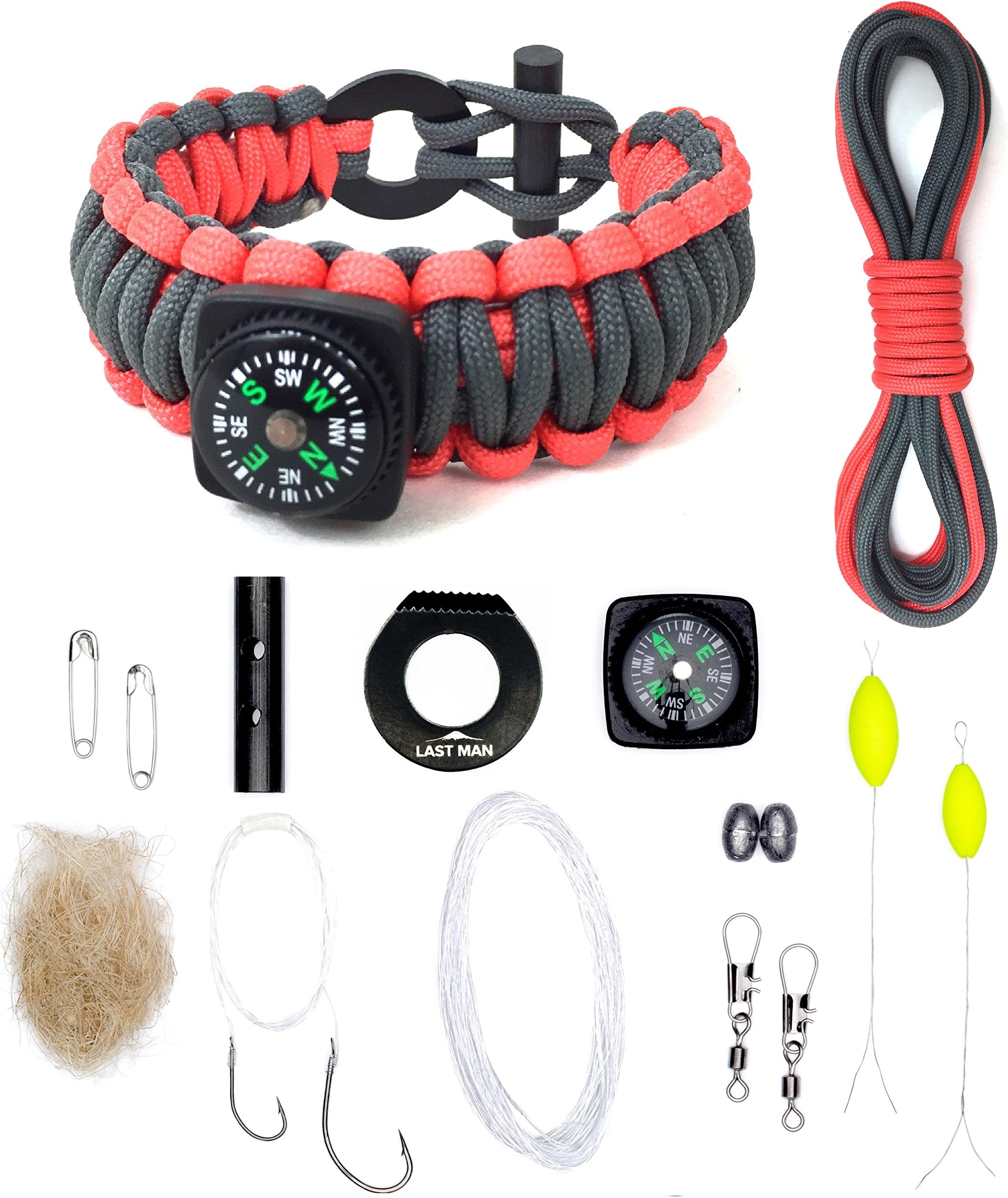 LAST MAN The Ultimate Paracord Survival Kit Bracelet (Small, Gunmetal + Orange with Compass)