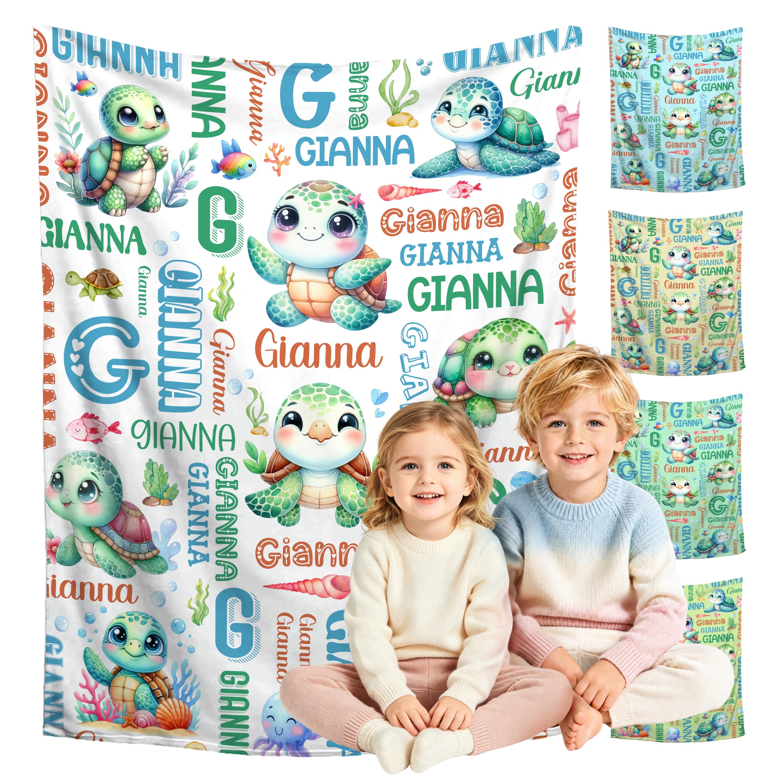 Custom Turtle Blanket for Boys Girls,Ultra Soft Personalized Gifts Baby Blanket,Customized Throw for Toddlers Newborn Stroller Crib,40"x50"