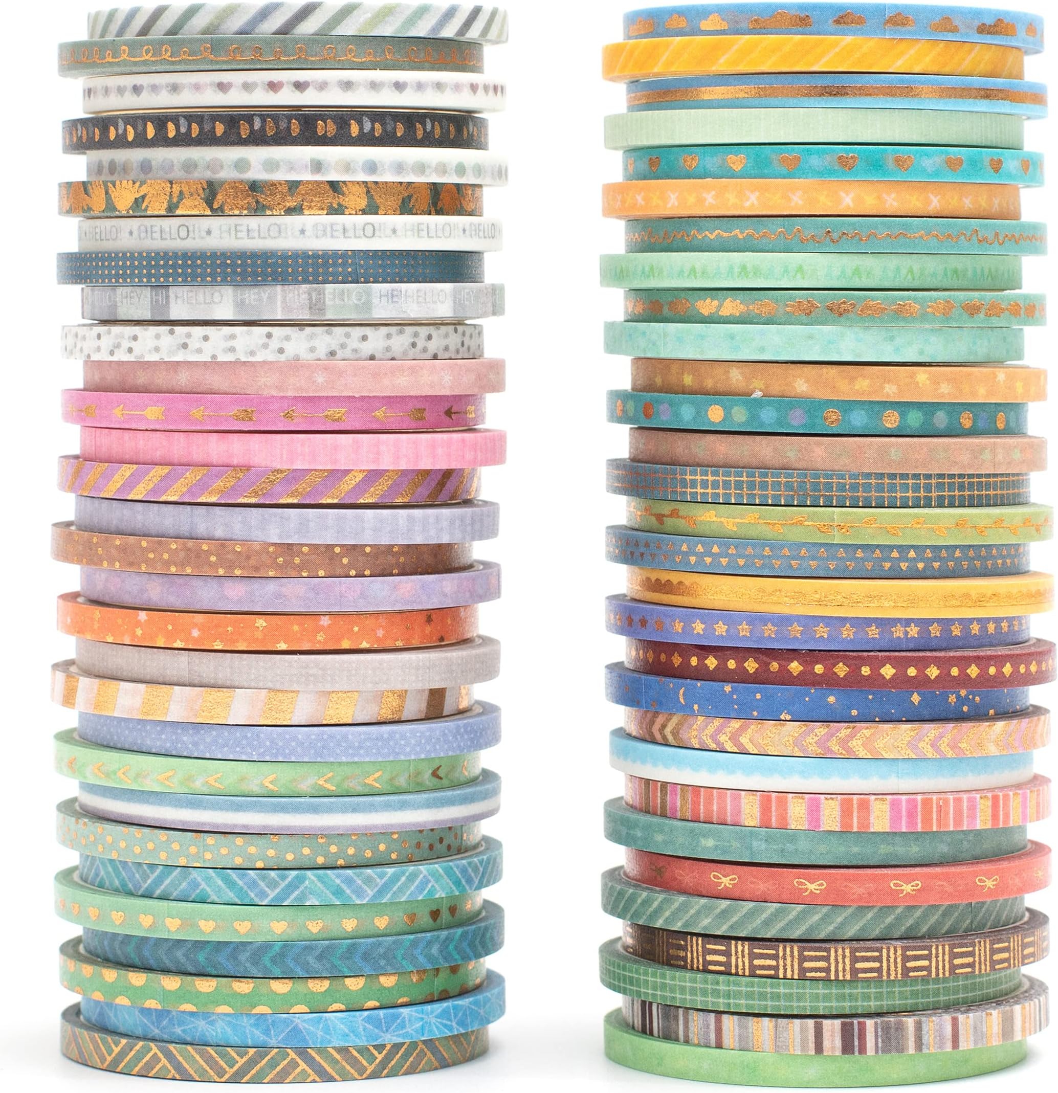 YUBBAEX 60 Rolls Skinny Washi Tape Set Gold Foil Masking Thin Basic Patterns Decorative Tapes for Arts, DIY Crafts, Journals, Planners, Scrapbook, Wrapping