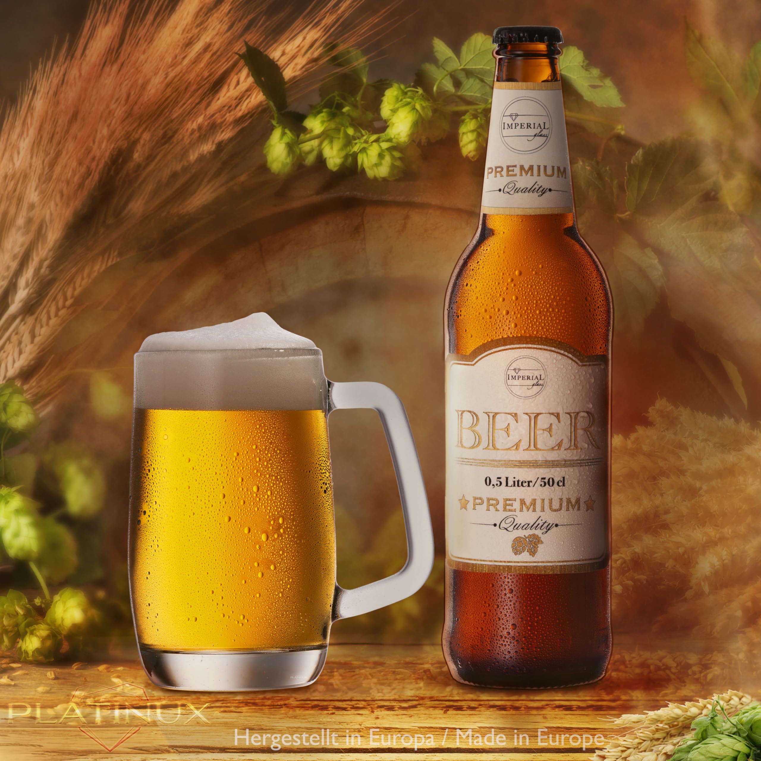 PLATINUX Juego de 6 jarras de cerveza con asa de cristal, 300 ml (máx. 375 ml)