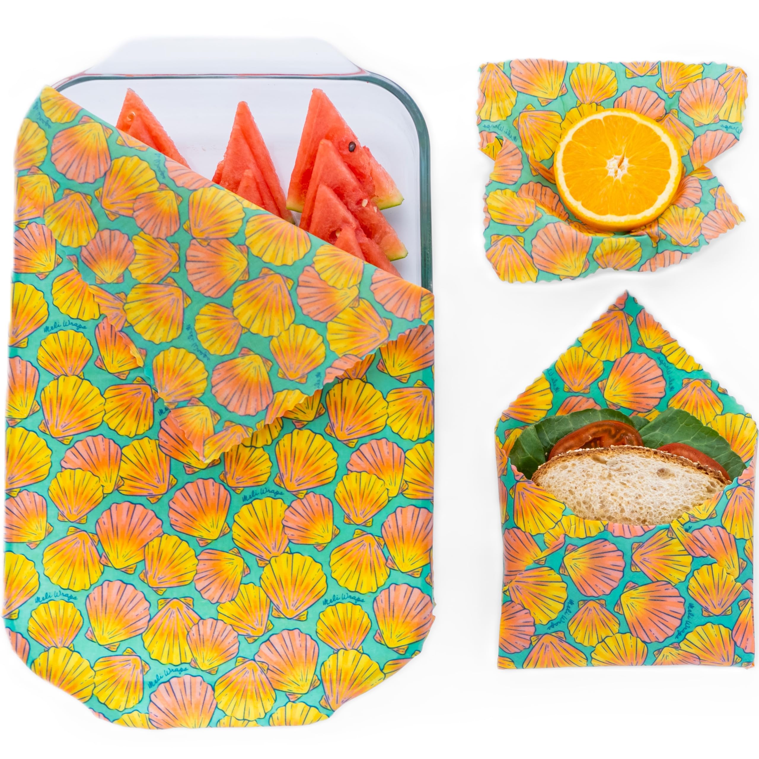 Meli Wraps - 3-Pack Reusable Beeswax Wraps for Food, Eco-Conscious Food Storage, Small, Medium and Large Food Wrap, Shells