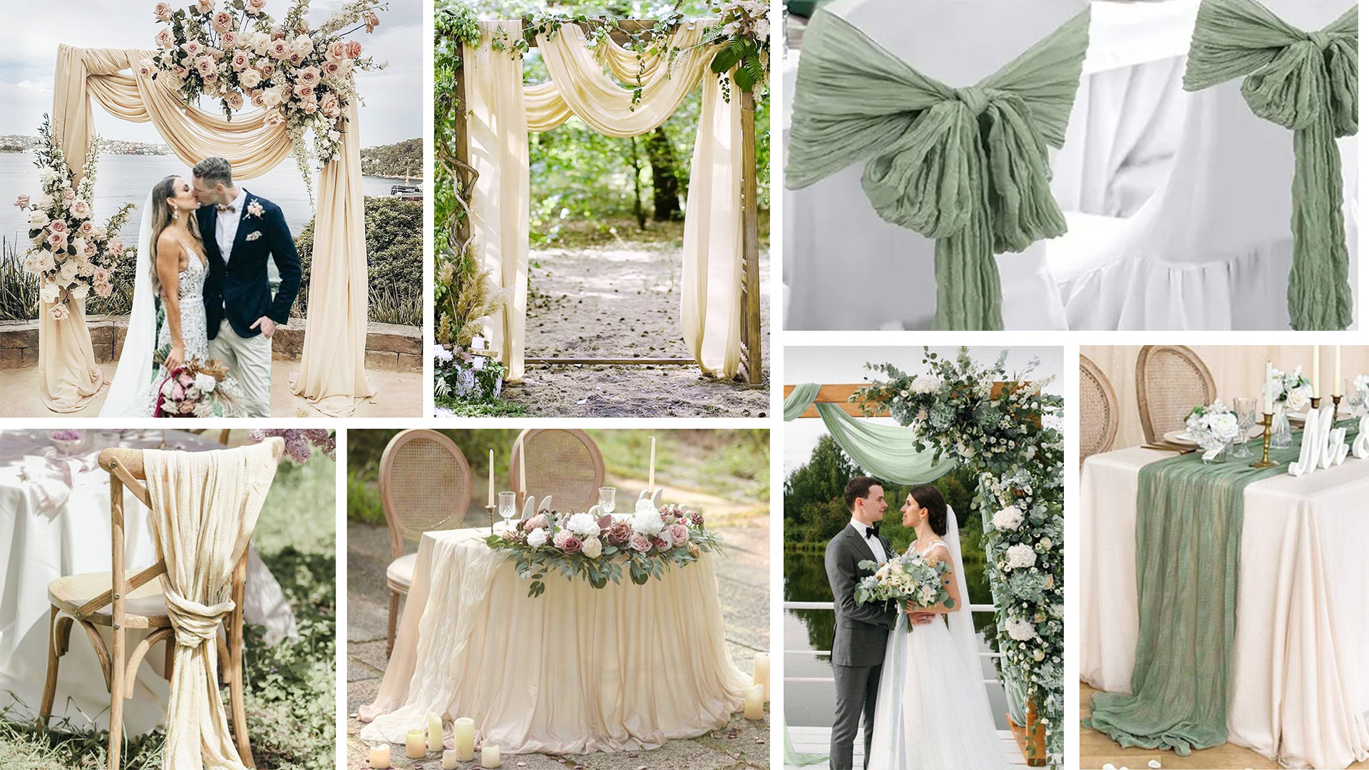 2 Stück Tischläufer Salbeigrün 300x80cm - Musselin Stoff, Boho Style, Für Hochzeit & Party