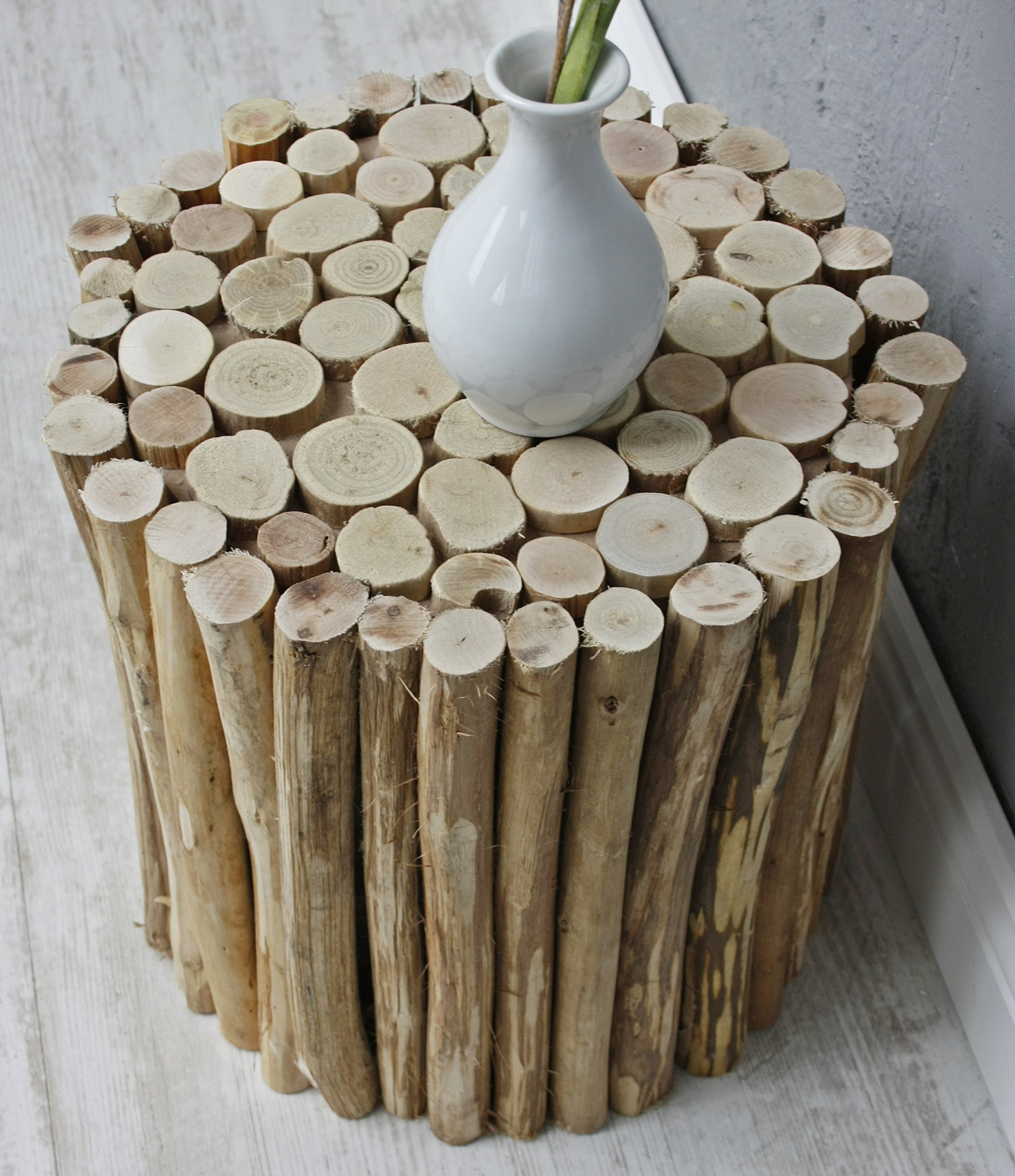 elbmöbel Holzhocker Rund Massivholz Braun - Beistelltisch 30 cm