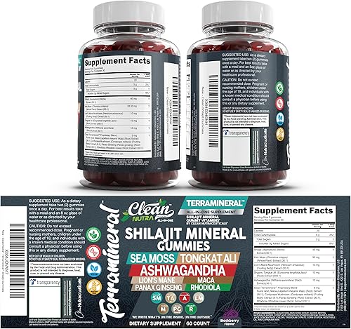 Miniatura 9 de Gomitas terraminerales Shilajit con musgo marino irlandés Tongkat Ali Ashwagandha melena de león MACA Panax Ginseng Rhodiola & Cordyceps de Clean