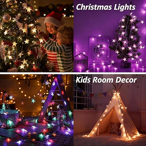 Miniatura 5 de Solhice Guirnalda de luces de estrellas que cambian de color de 40 pies para dormitorio, 120 LED, luces colgantes de Navidad para interiores,