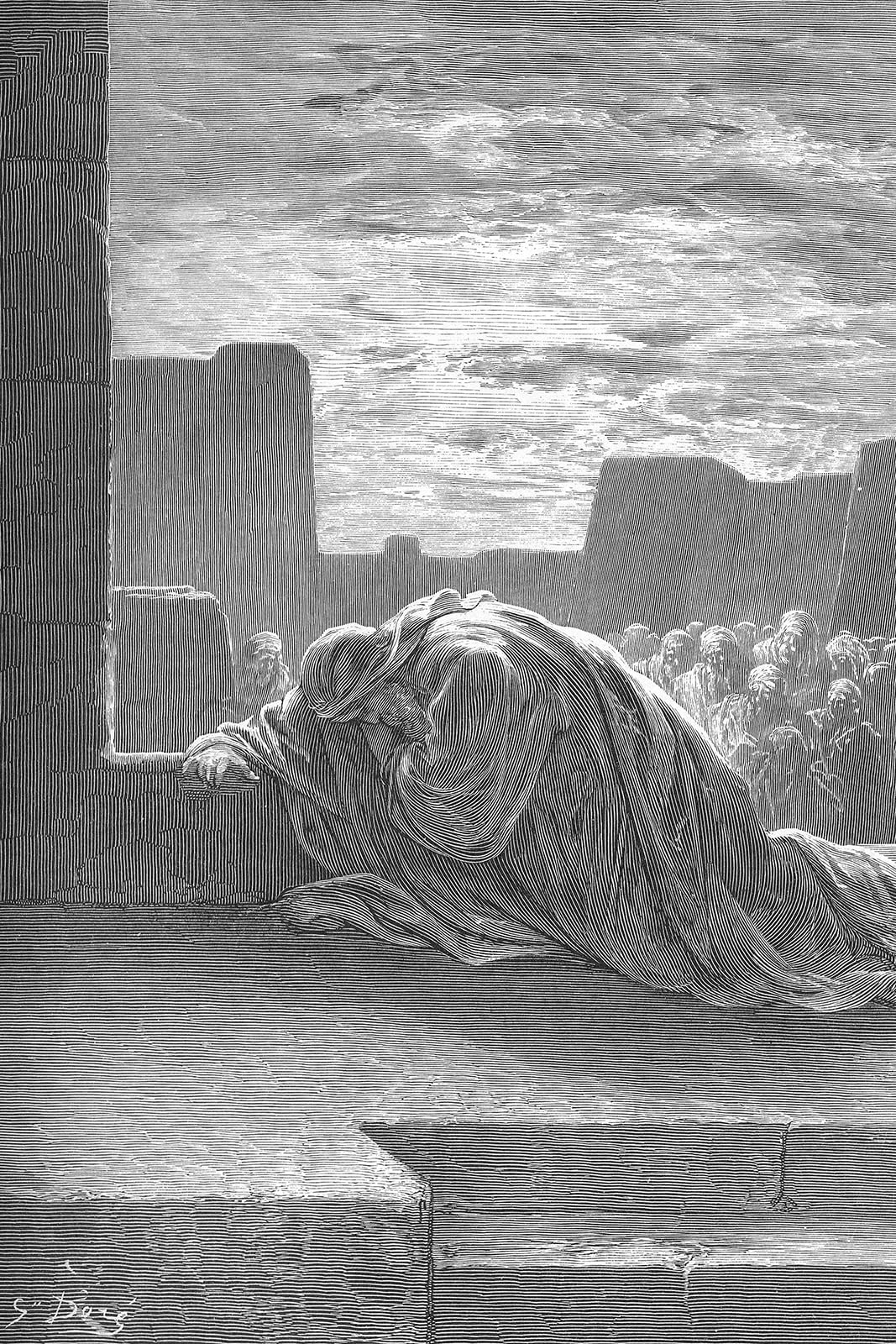 鉛筆画「The prayer」　B5大サイズ Amazon.com: Textured Paper - Gustave Dore - Ezra Kneels in Prayer