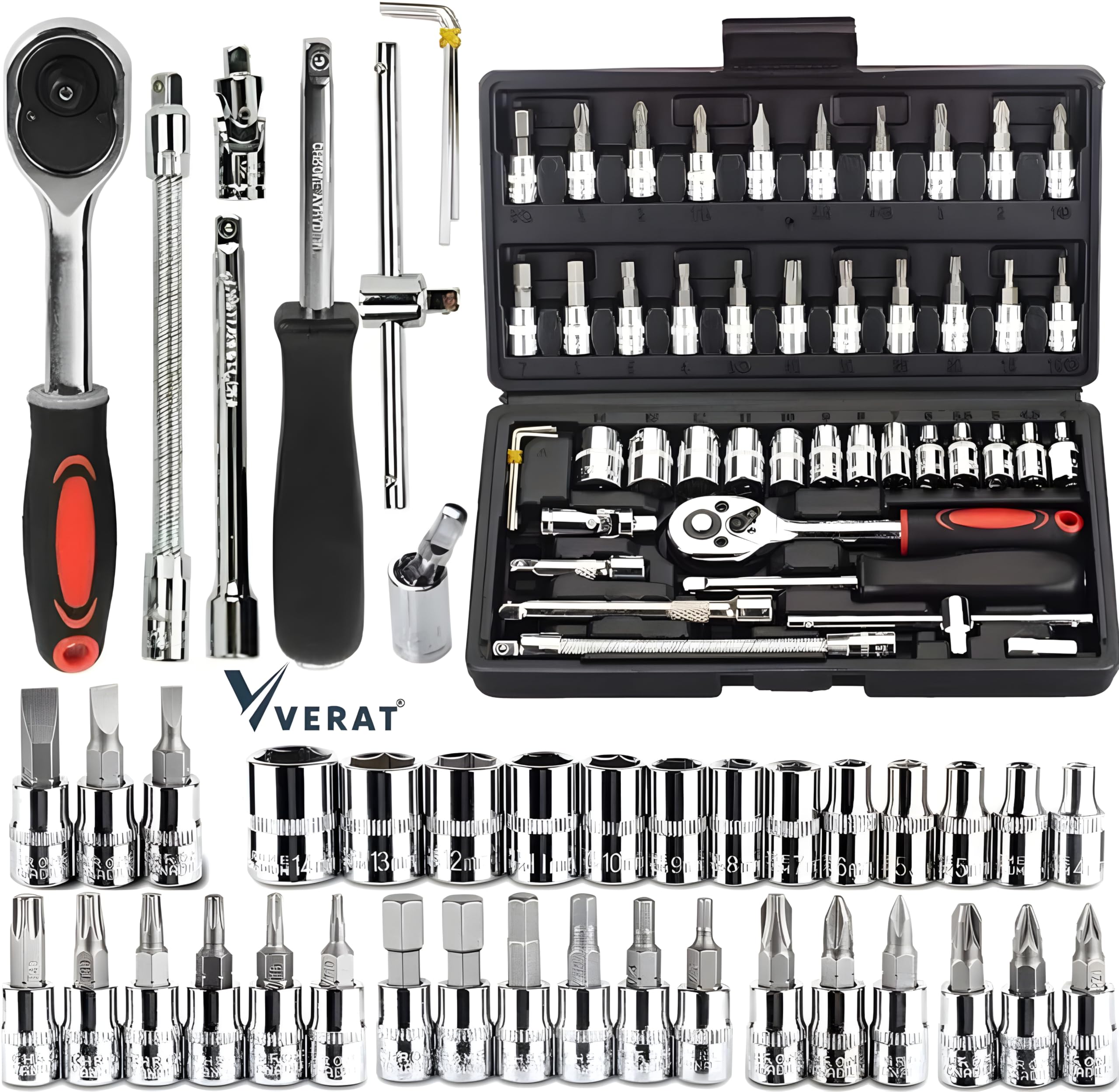 VERAT Chrome Vanadium Steel 46 In 1 Pcs Tool Kit & Hand Tool Kit Wrench Set Multi Purpose Combination Tool Case Precision Socket Set (B0BT86GJ9V) Amazon Price History, Amazon Price Tracker