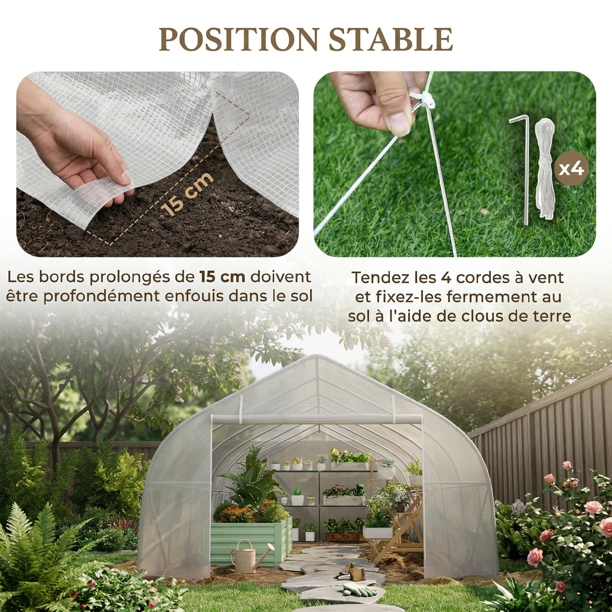 Outsunny Serre de Jardin Tunnel 24 ㎡ Grande Taille 8 x 3 x 2 m avec bâche PE Cadre en Acier galvanisé Ø 24 mm Porte Enroulable et 12 fenêtres Blanc