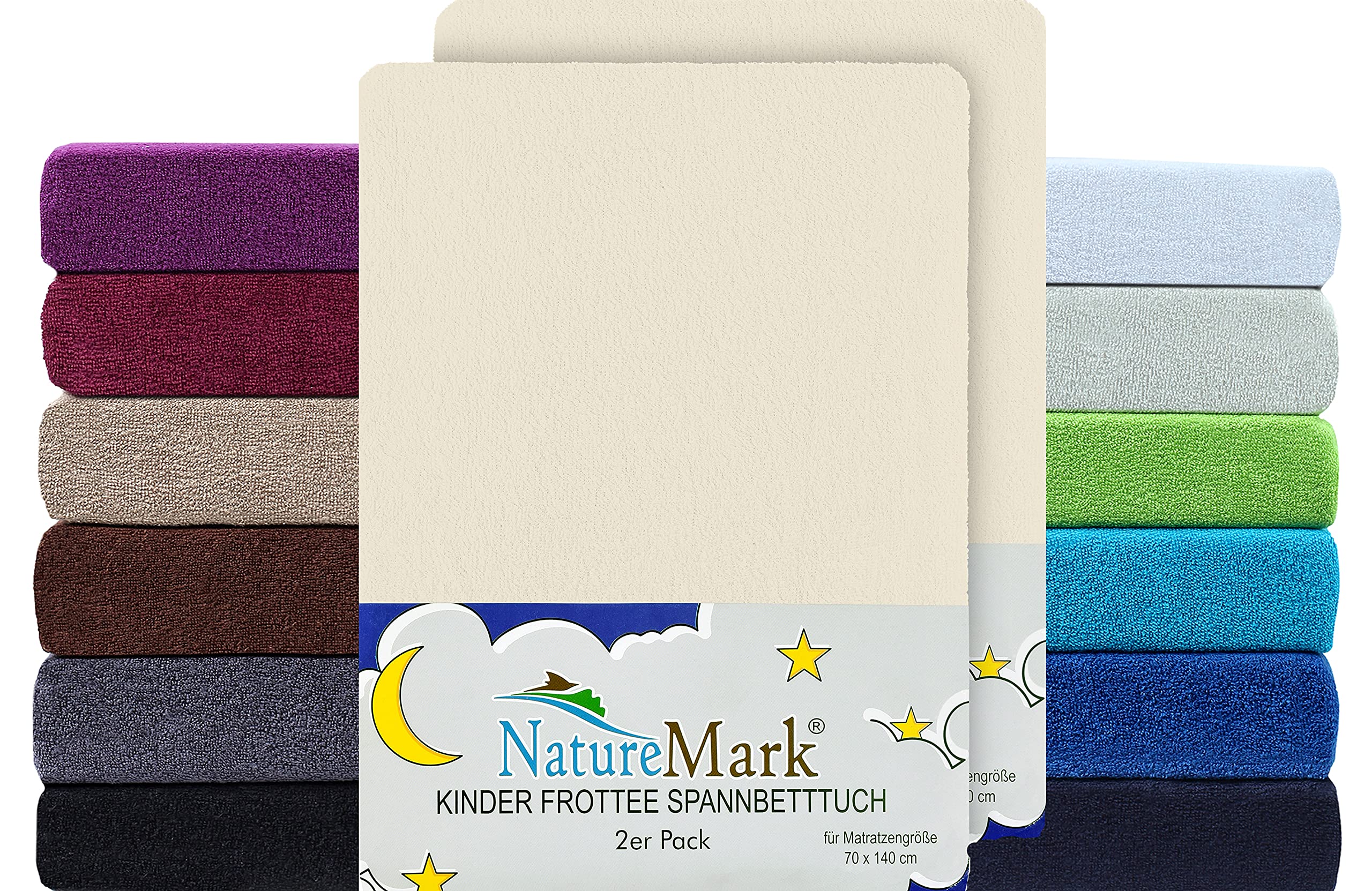 NatureMark 2er Pack Kinder Spannbettlaken – Superweiches Frottee, Hautfreundlich & Pflegeleicht – Perfekt für ruhige Nächte – 70×140 cm, Naturweiß/Creme