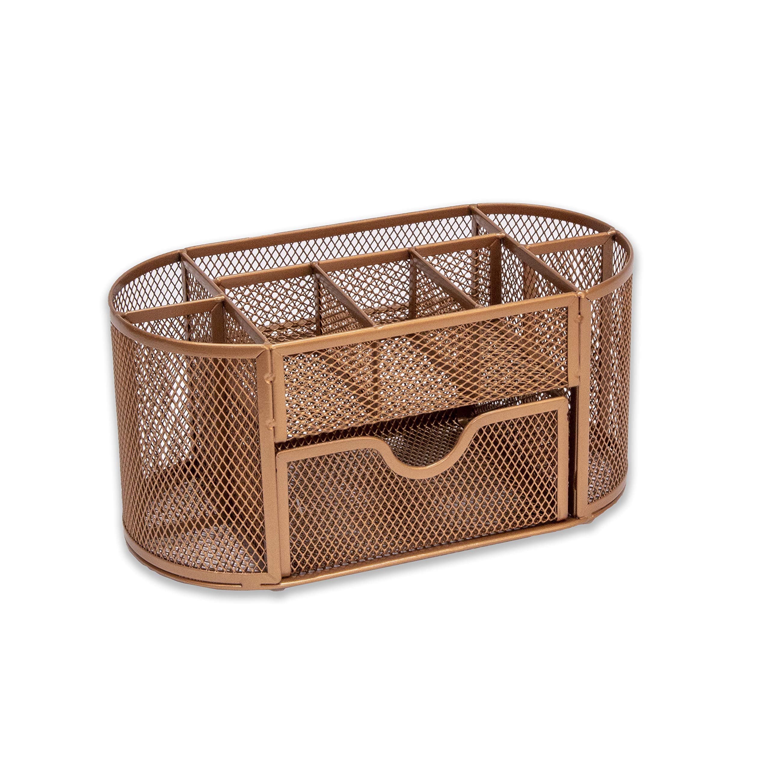 OSCO Wire-Mesh Desk Organiser with Drawer – 8 Compartment Rosegold, Rosegold