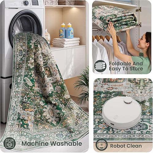 Miniatura 243 de Rugland Alfombras de área de 8 x 10, alfombra lavable resistente a las manchas, alfombras antideslizantes para sala de estar, alfombras tribales