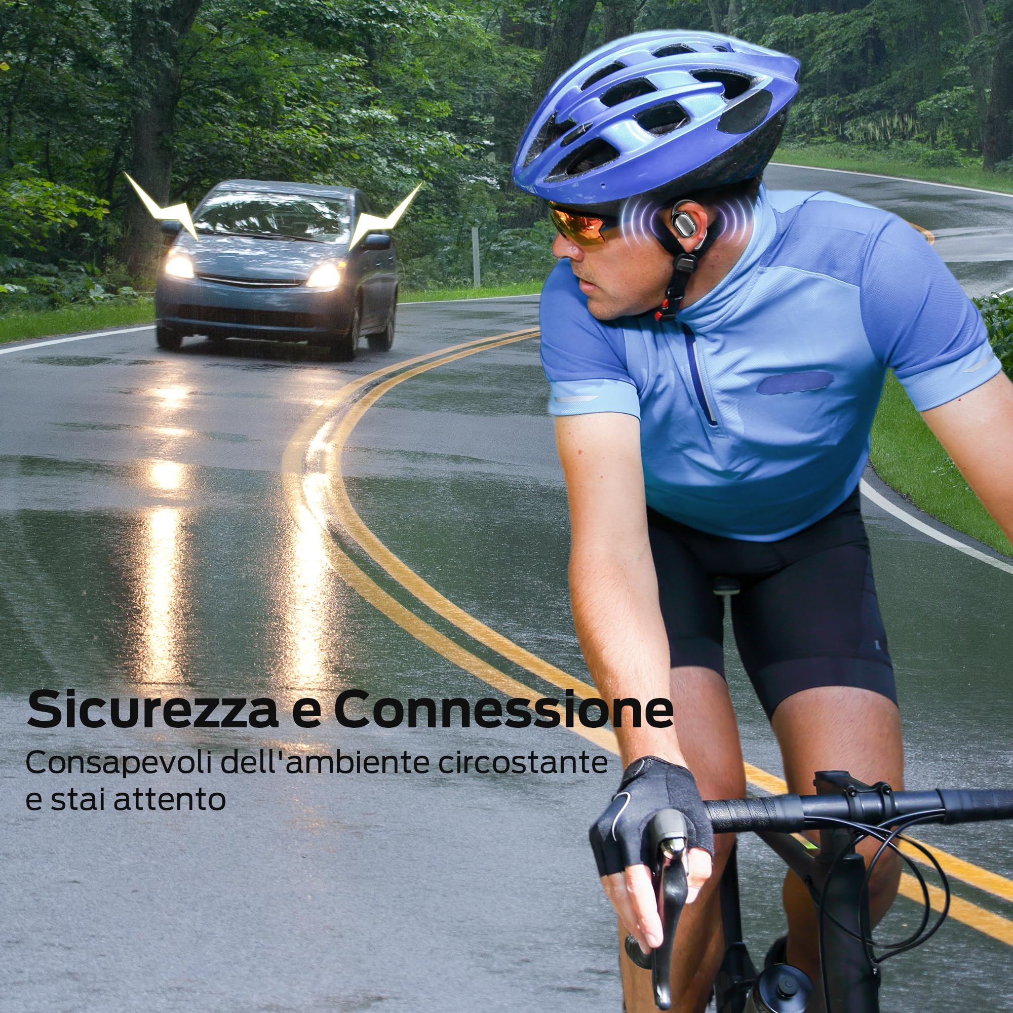BUGANI Cuffie Bluetooth, Auricolari Wireless Open Ear Bluetooth 5.4, 30 Ore, Driver Di Grande Dimensioni Da 16,2 mm, Over Earbuds, Auricolari Sportivi Impermeabili Per Esterno