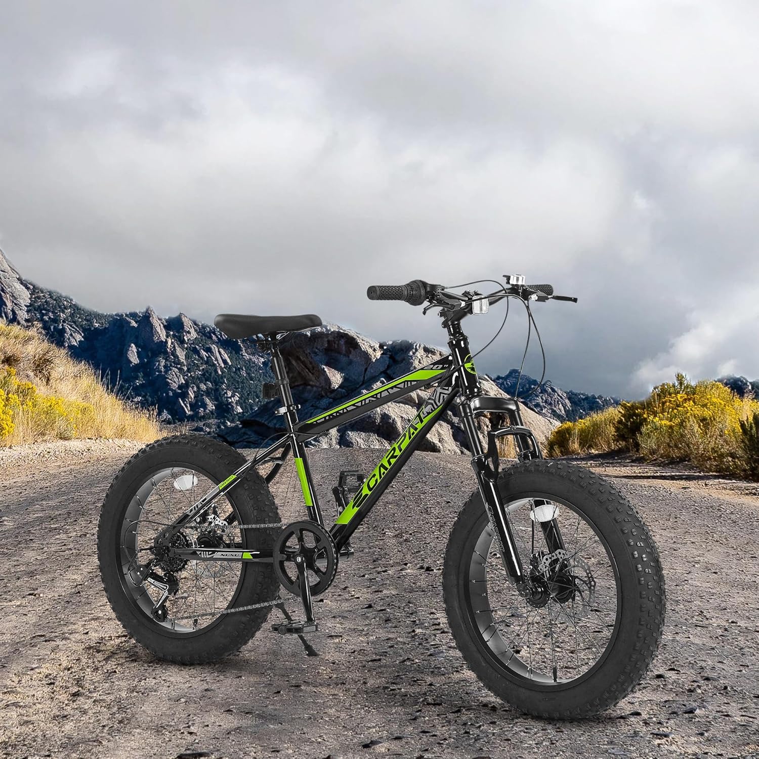 Fat Tire Bike Adult/Youth Full 7 Speed Mountain Bike, Dual Disc Brake, High-Carbon Steel Frame, Front Suspension, Mountain Trail Bike, Urban Commuter City Bicycle