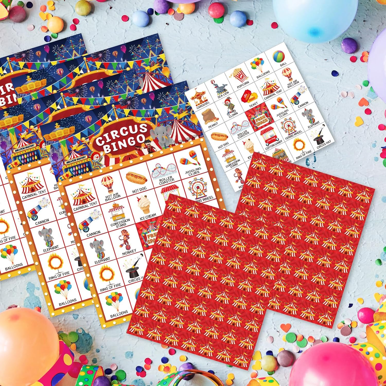 Liliful 35 Pcs Carnival Party Games 24 Players Circus Bingo Games Carnival Bingo Cards for Boys Girls Adults Family Classroom Activities Birthday Party Favors Supplies