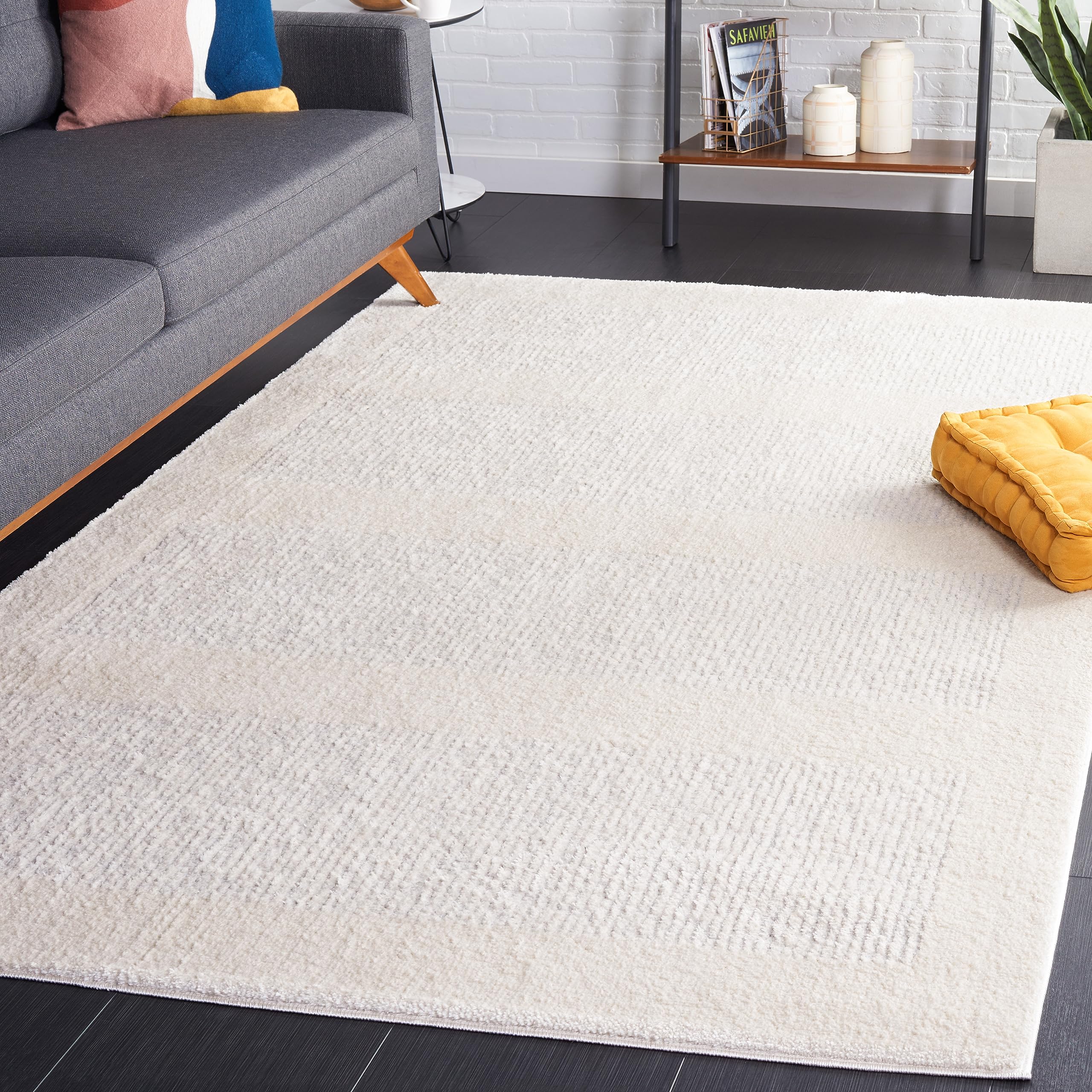 Tapis de sol géométrique ivoire et gris 122x183 cm pour salon