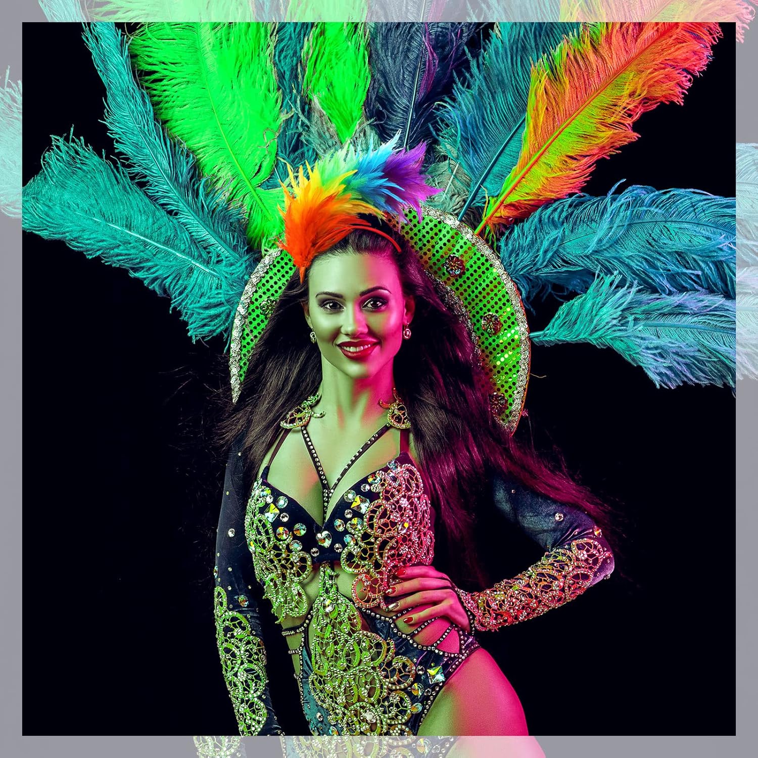 Yunlly 6 Pcs Mardi Gras Fascinator Feather Headband 1920 Feather Headband Hat Parrot Hair Band Party Costume Women Accessory(Rainbow) - Image 4