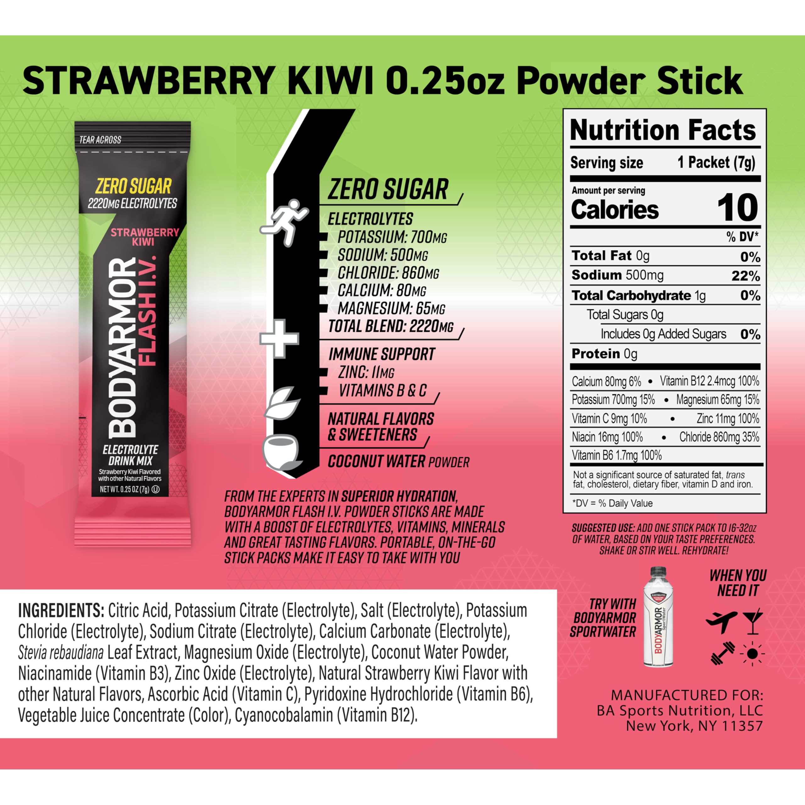 BODYARMOR Flash IV Zero Sugar Electrolyte Mix, Strawberry Kiwi, 15 Ct — Amazon image 6