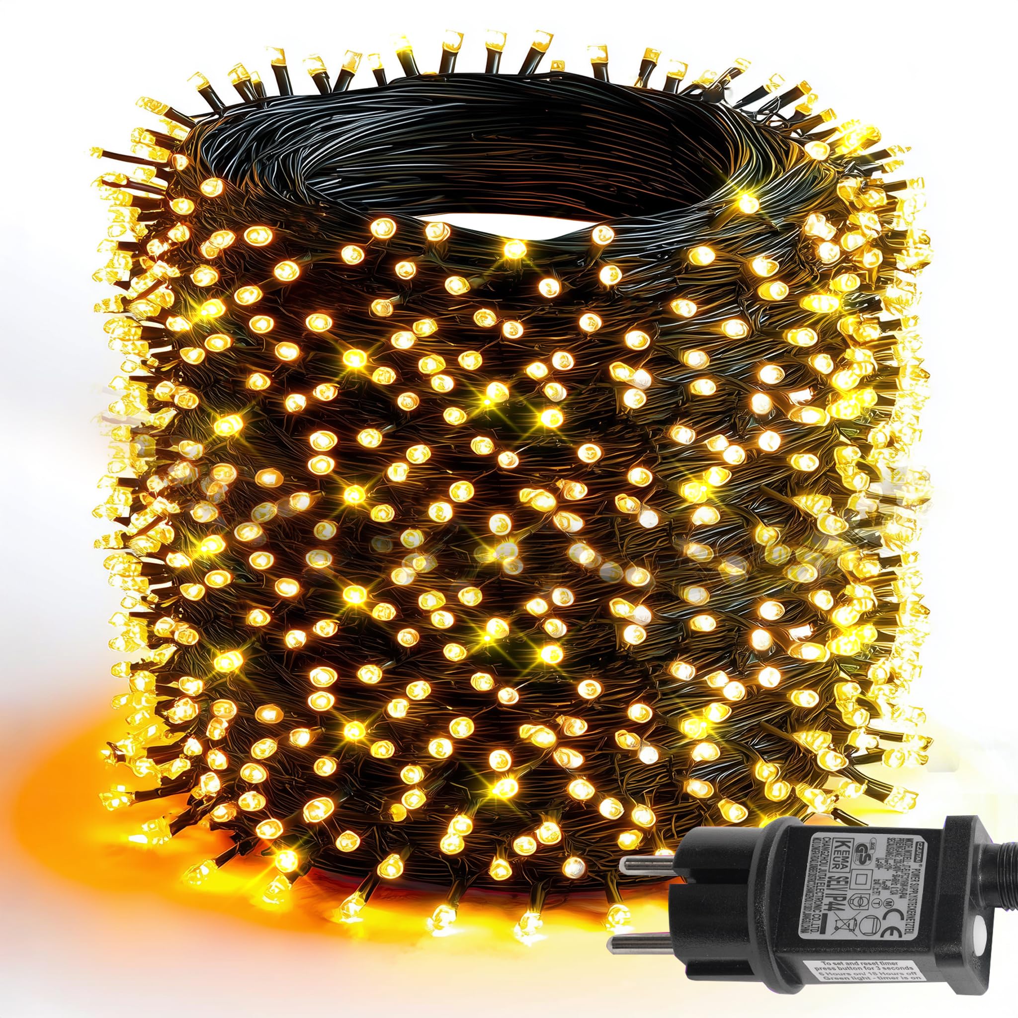 Dazzle Bright Lichterkette Außen Innen 600 LED 60 M, Wasserdicht Lichterkette mit 8 Modi Timer, Speicherfunktion Weihnachtsbeleuchtung Außen für Weihnachten Party Garten Baum Hochzeit, Warmweiß