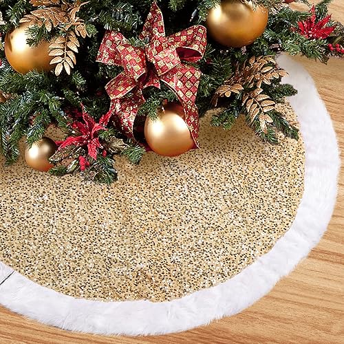 Surblue Falda de árbol de Navidad de 48 pulgadas de profundidad, faldas de árbol gruesas de felpa para decoración de Navidad, adornos de árbol de