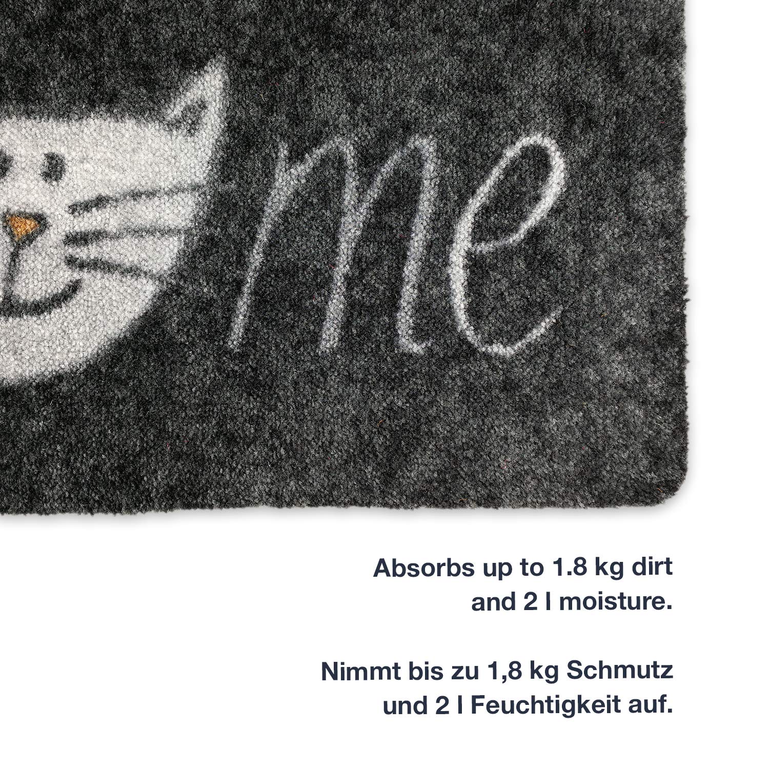 Indoor und Outdoor Fußmatte - Katze Welcome 60x90cm Grau ohne Rand - Leicht zu reinigen, rutschfest