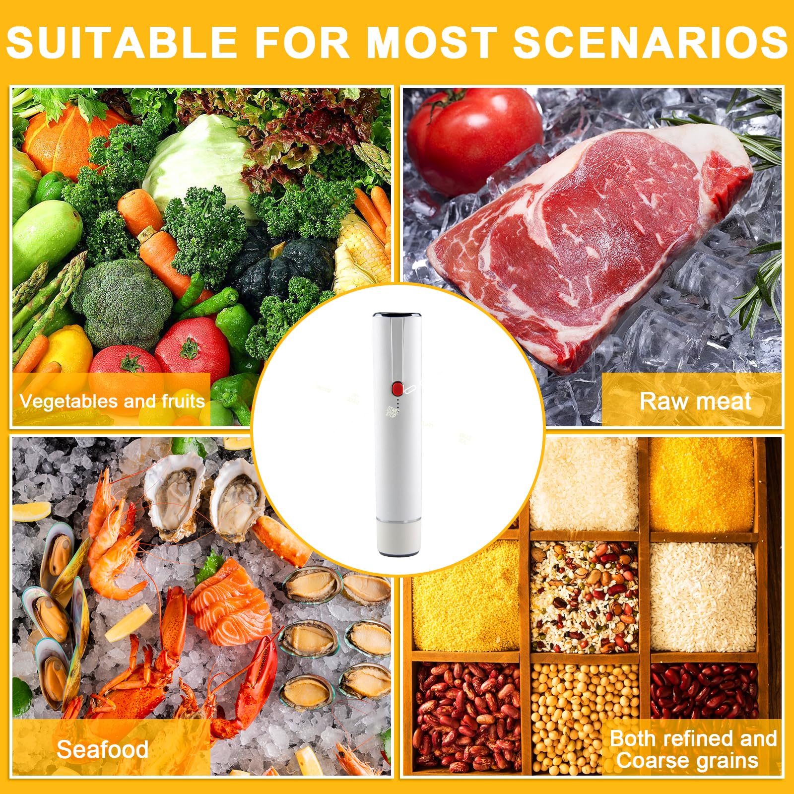 Pratico dispositivo per sottovuoto a mano, per alimenti, 60 kPa, senza fili, con 30 sacchetti sottovuoto per cucina, viaggi, campeggio