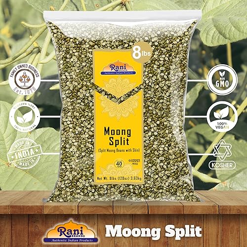 Miniatura 5 de Rani Moong - Lentejas indias divididas (granos de mung con piel) de 128 onzas (8 libras), 8.0 lbs a granel, totalmente naturales, aptas para gluten,